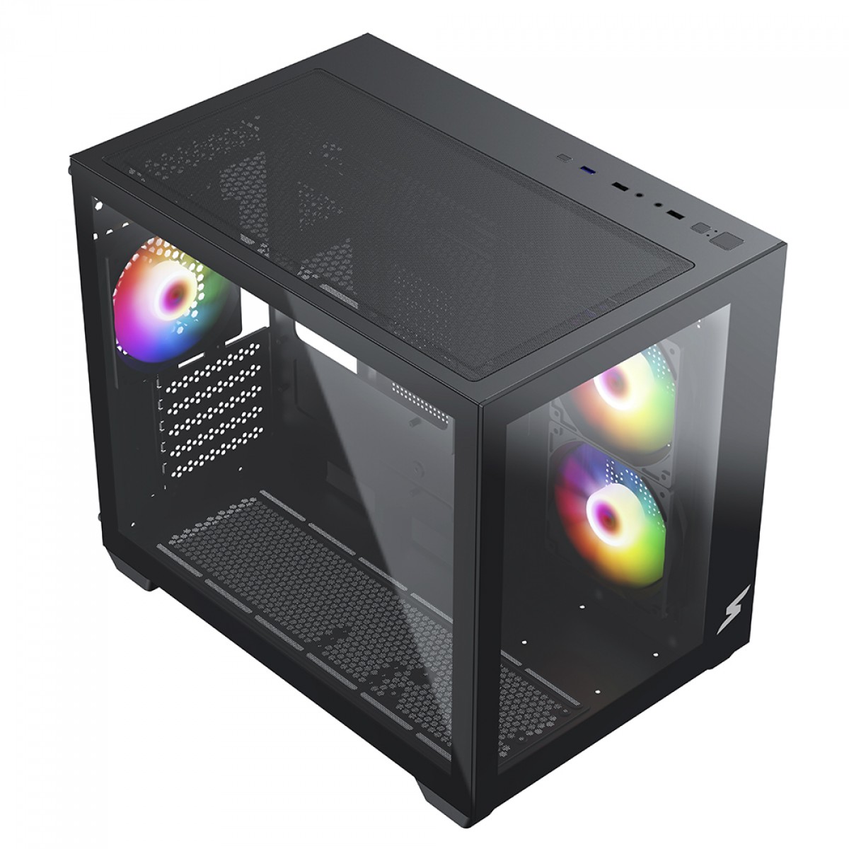 Gabinete Gamer SuperFrame Box, Mid Tower, Vidro Temperado, M-ATX, Black, Sem Fonte, Com 3 Fans