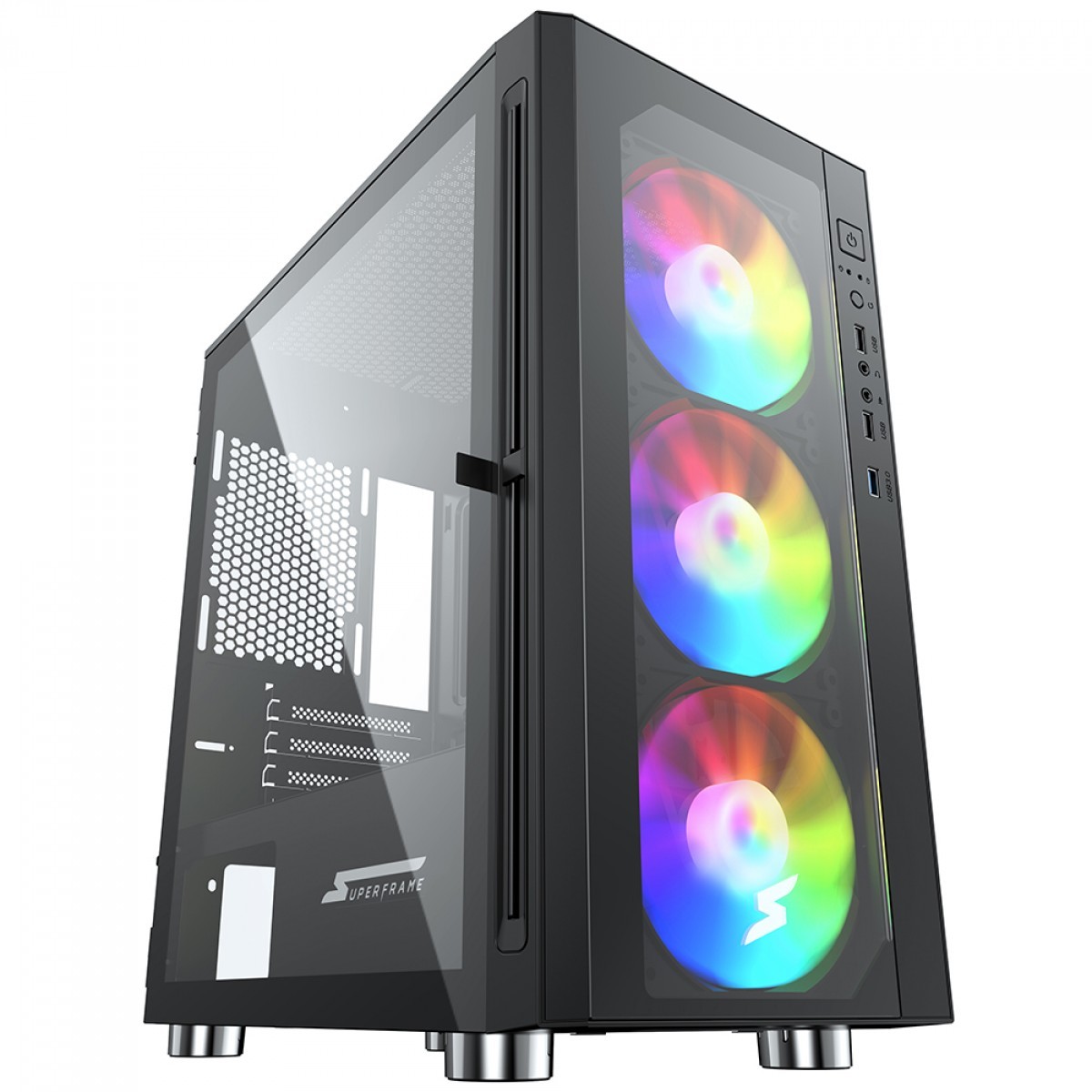 Gabinete Gamer SuperFrame Bunker, Mid Tower, Vidro Temperado, M-ATX, Black, Sem Fonte, Com 3 Fans