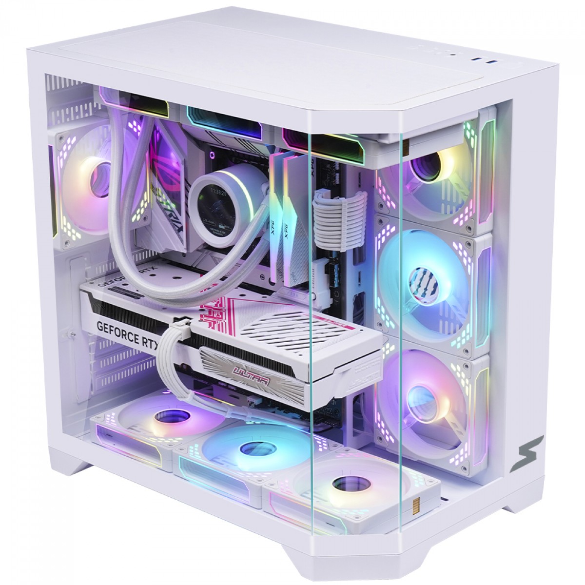 Gabinete Gamer SuperFrame Cristal, Mid Tower, Vidro Temperado, ATX, Com 4 Fans ARGB, Branco, SF-CS-CTMAW4F 
