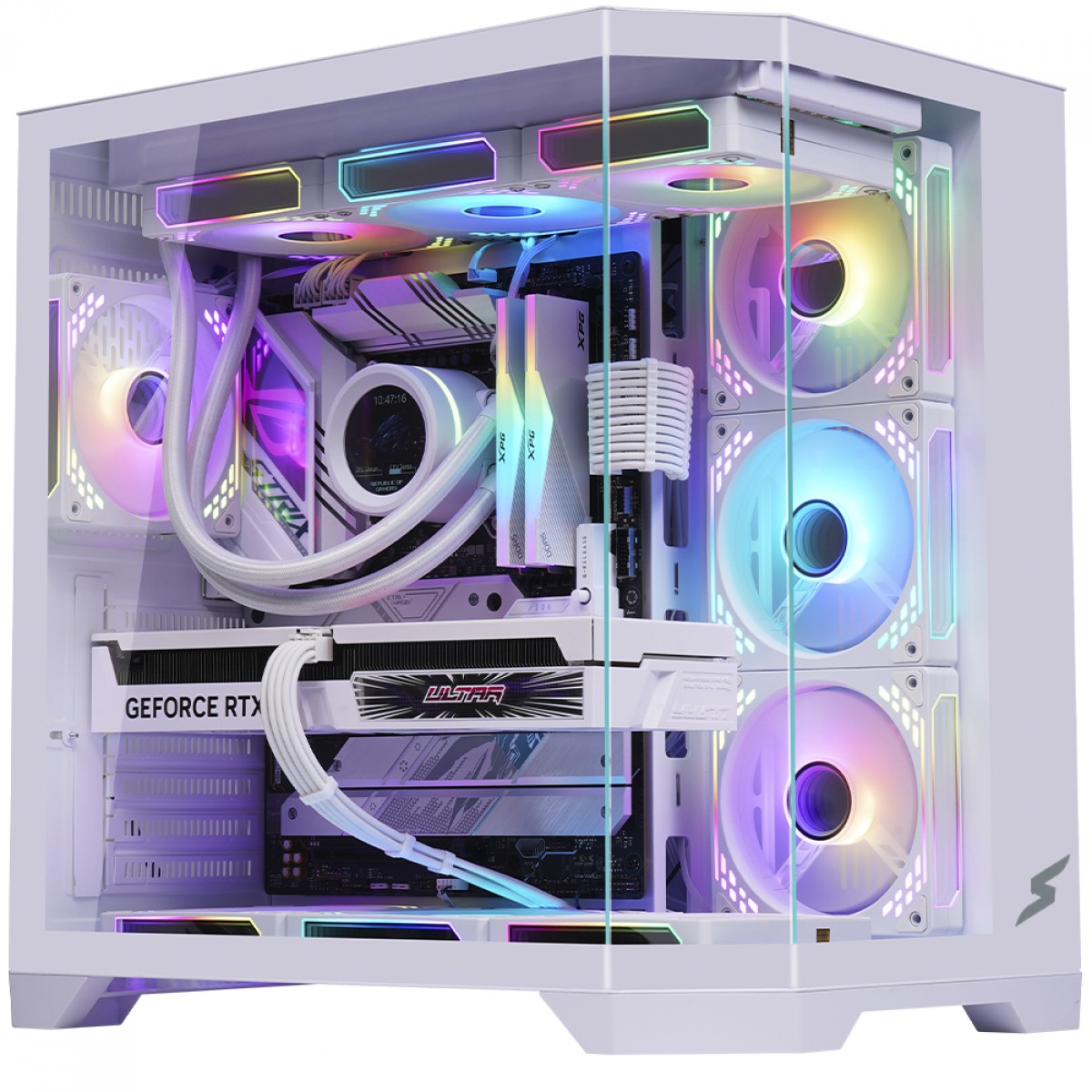 Gabinete Gamer SuperFrame Cristal, Mid Tower, Vidro Temperado, ATX, Com 4 Fans ARGB, Branco, SF-CS-CTMAW4F 