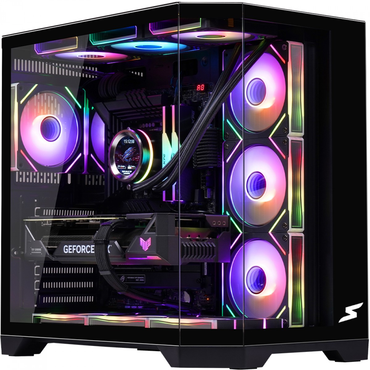 Gabinete Gamer SuperFrame Cristal, Mid Tower, Vidro Temperado, ATX, Com 4 Fans ARGB, Preto, SF-CS-CTMAB4F 