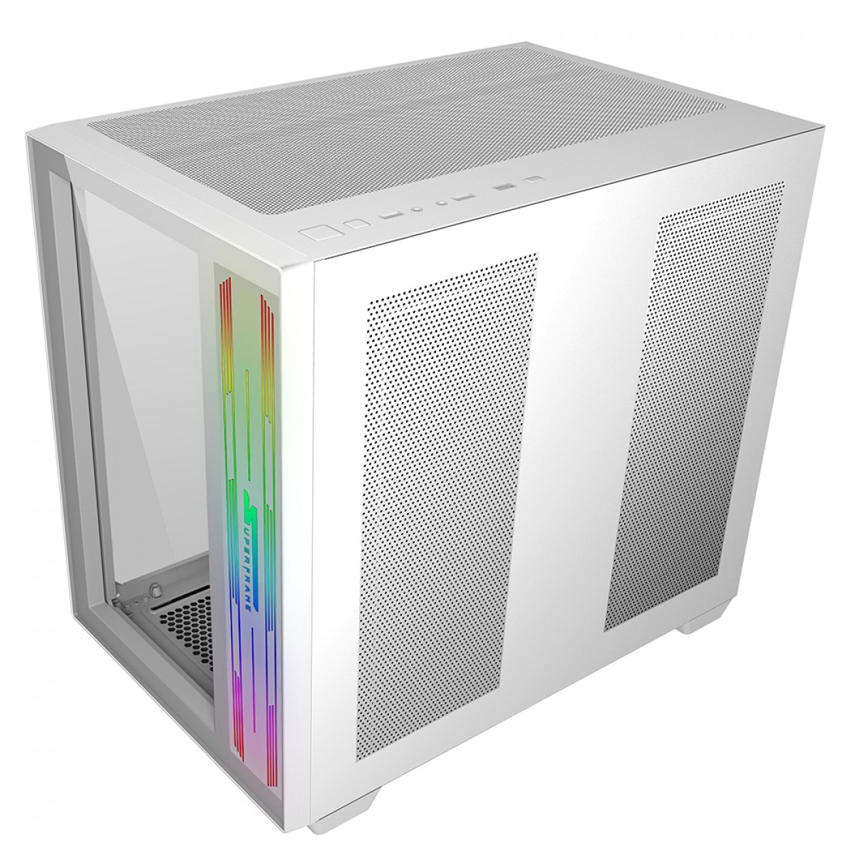 Gabinete Gamer SuperFrame Cube, ARGB, Mid tower, Vidro Temperado, ATX, White, Sem Fonte, Sem Fan