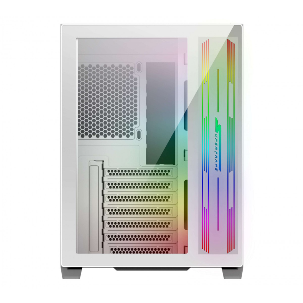 Gabinete Gamer SuperFrame Cube, ARGB, Mid tower, Vidro Temperado, ATX, White, Sem Fonte, Sem Fan