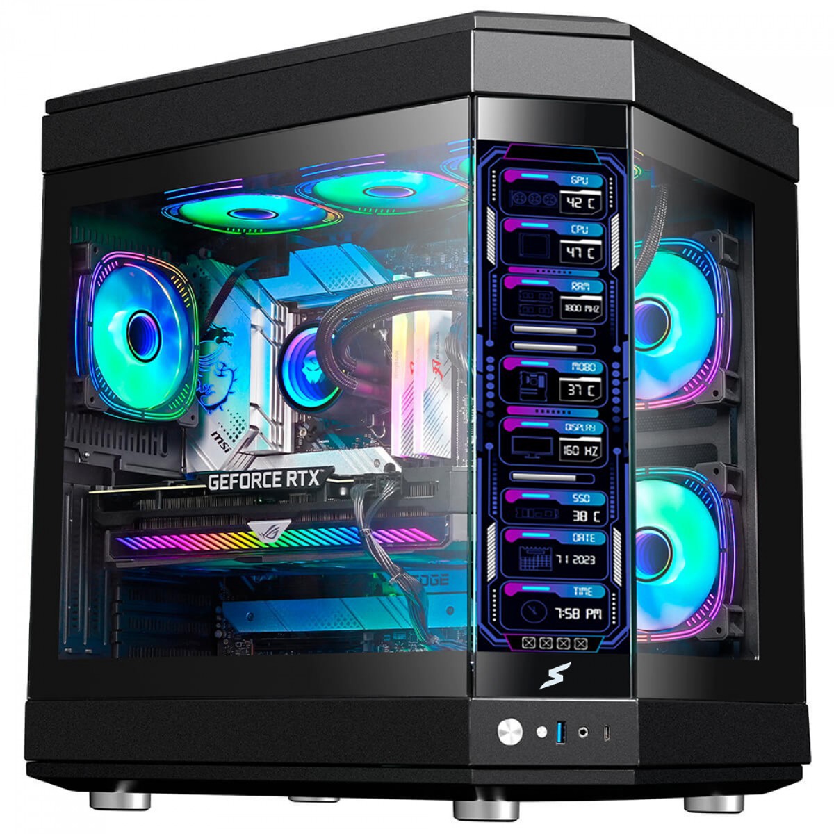 Gabinete Gamer SuperFrame Cube Magic, Mid Tower, Vidro Temperado, Display LCD, ATX, Black, Sem Fonte, Sem Fan, SF-CS-CMMABSF