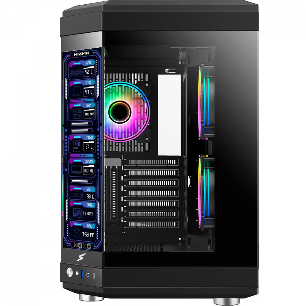 Gabinete Gamer SuperFrame Cube Magic, Mid Tower, Vidro Temperado, Display LCD, ATX, Black, Sem Fonte, Sem Fan, SF-CS-CMMABSF