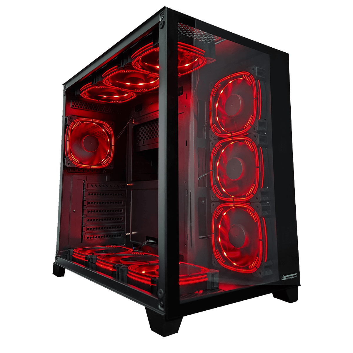 Gabinete Gamer SuperFrame Cube, Mid Tower, Vidro Temperado, ATX, Black, Sem Fonte, Com 10 Fans ARGB