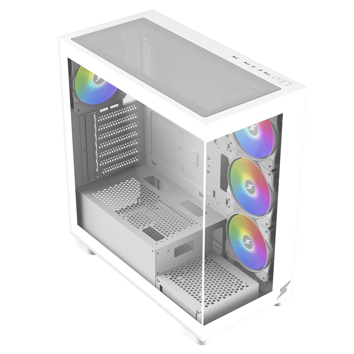 Gabinete Gamer SuperFrame Dominator, Mid Tower, Vidro Temperado, E-ATX, Branco, Sem Fonte, Com 4 Fans ARGB
