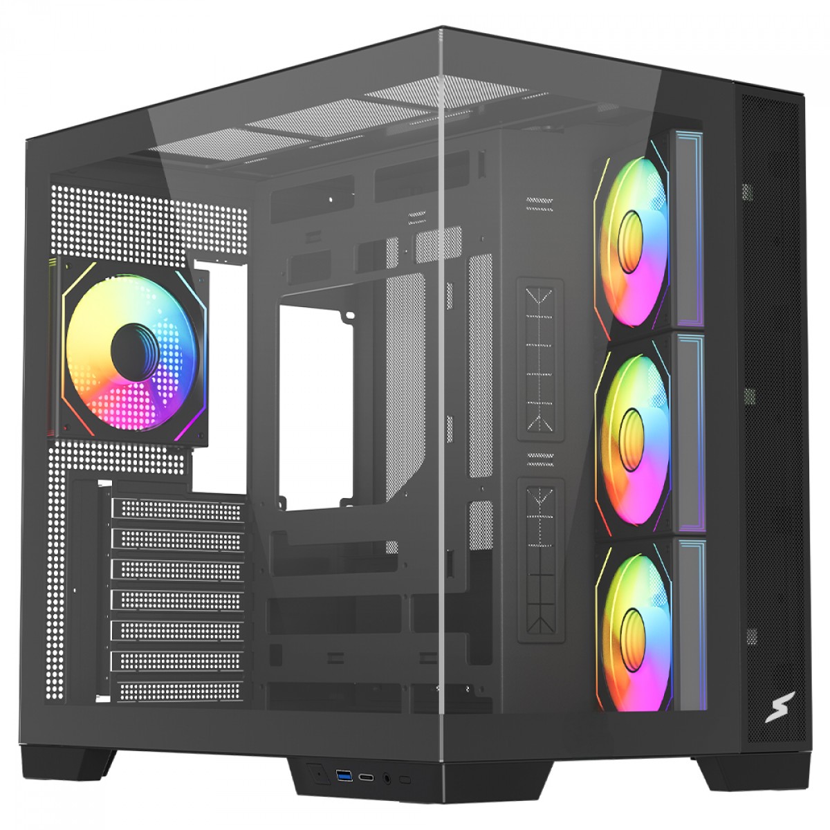 Gabinete Gamer SuperFrame Drakor, Mid Tower, Vidro Temperado, ATX, Com 4 Fans ARGB, Preto, SF-CS-DKMAB4F