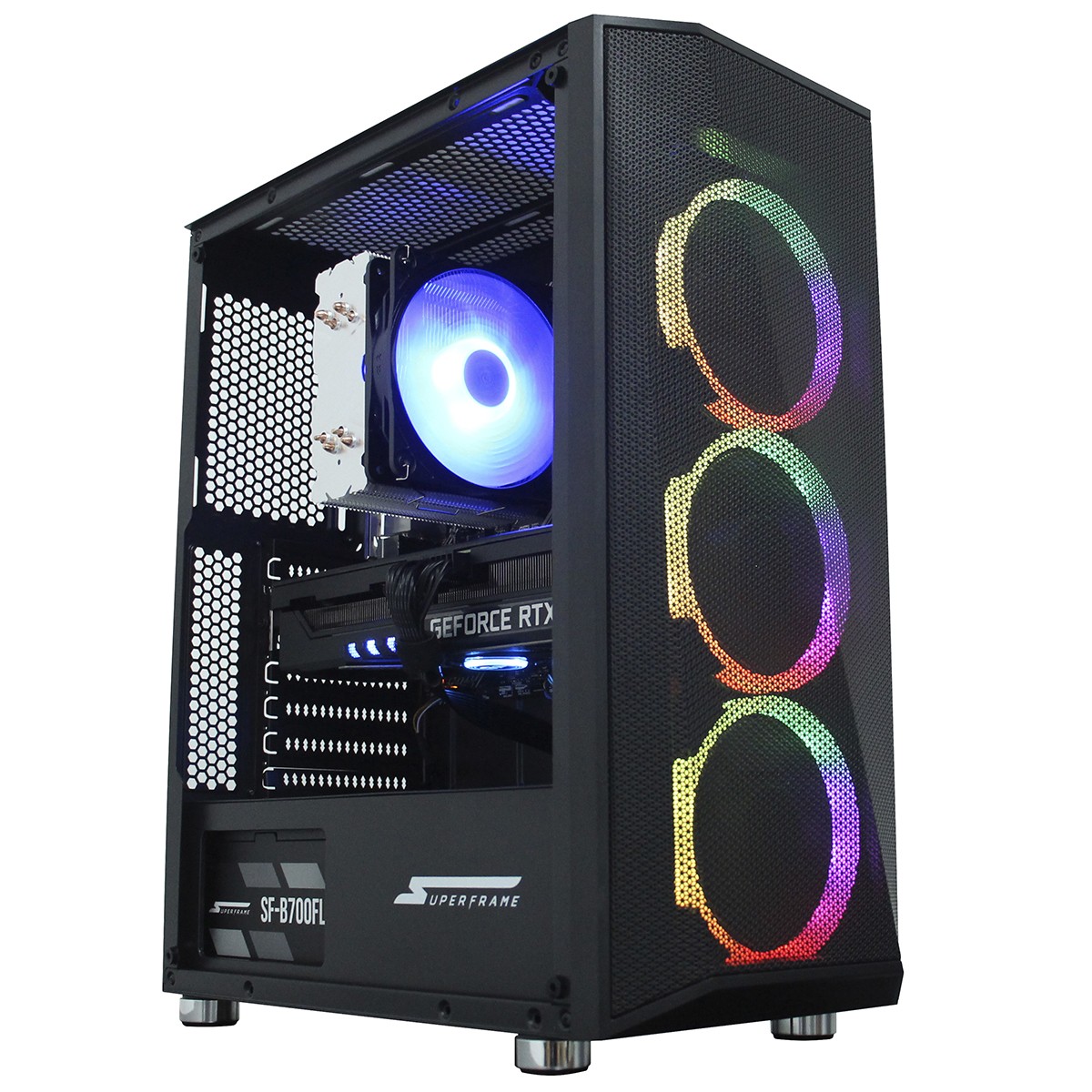 Gabinete Gamer SuperFrame Flow, Mid Tower, RGB, Vidro Temperado, ATX, Black, Sem Fonte, Com 3 Fans