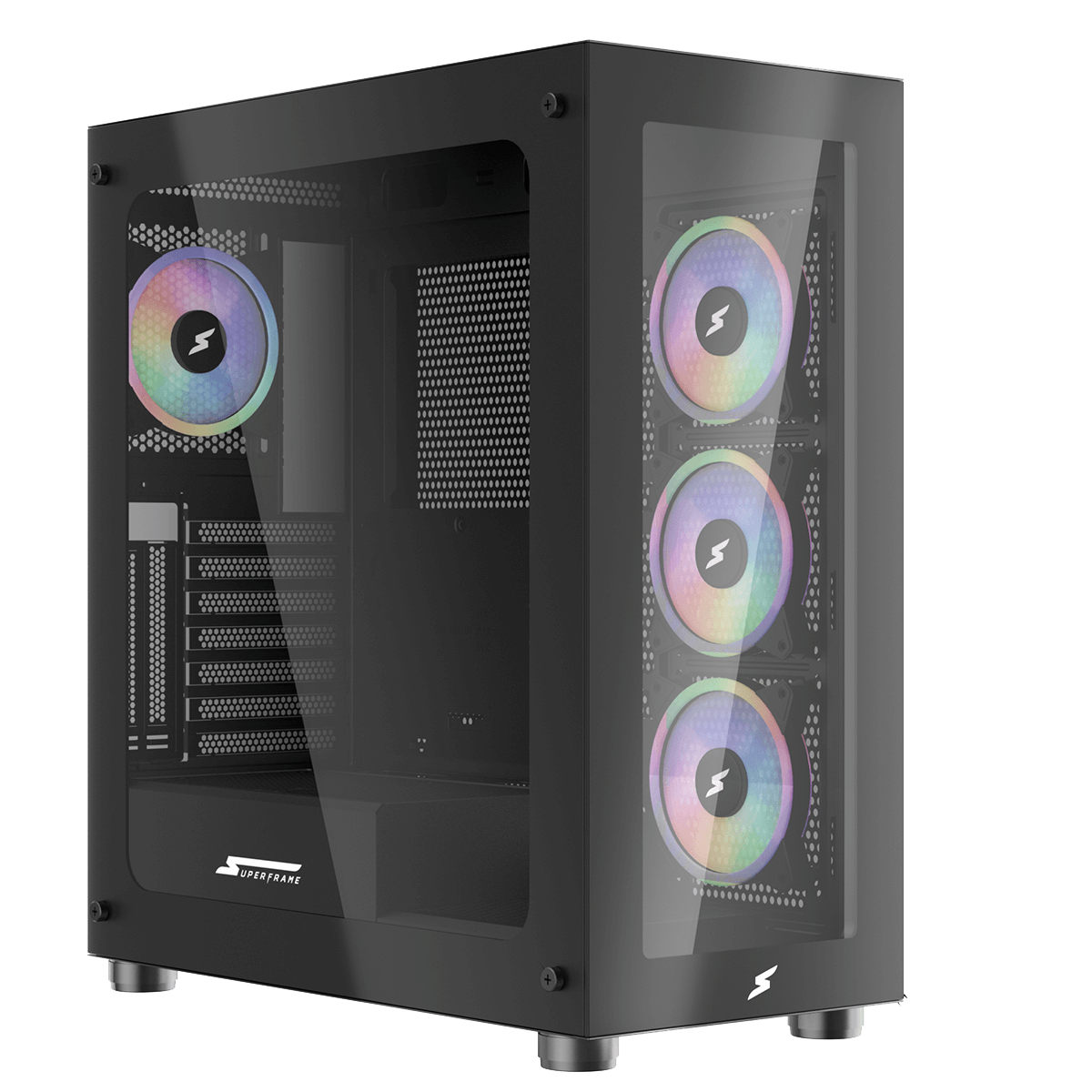 Gabinete Gamer SuperFrame Glass, Mid Tower, RGB, Vidro Temperado, ATX, Black, Sem Fonte, Com 4 Fans
