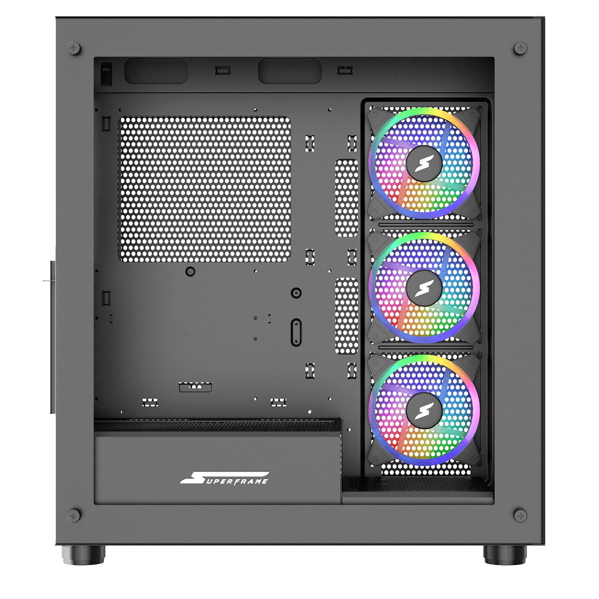 Gabinete Gamer SuperFrame Glass, Mid Tower, RGB, Vidro Temperado, ATX, Black, Sem Fonte, Com 4 Fans