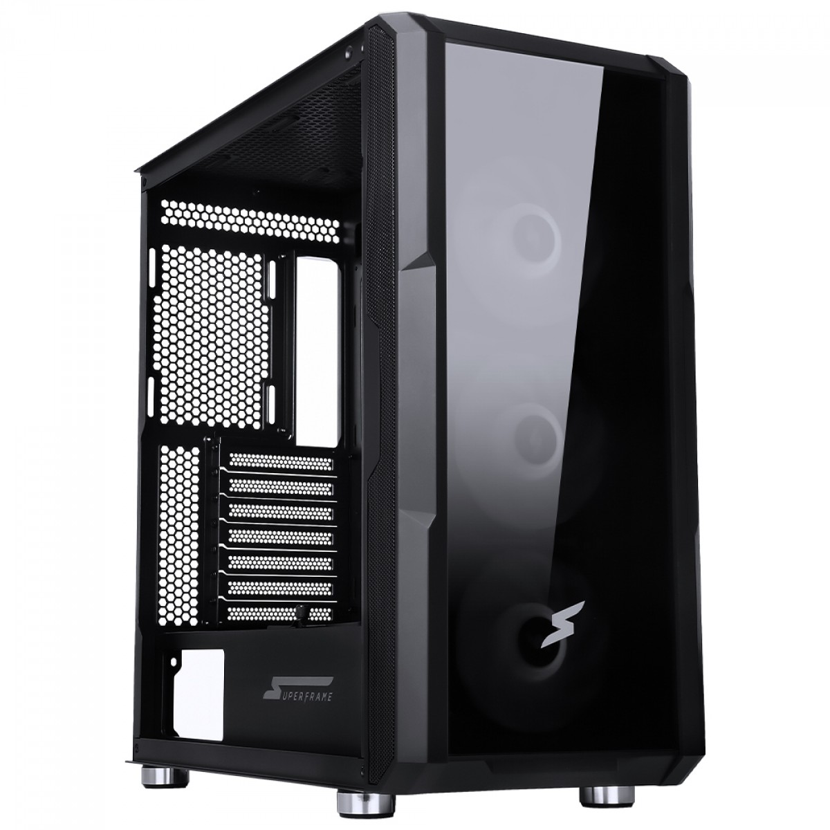 Gabinete Gamer SuperFrame Hazy, Mid Tower, RGB, Vidro Temperado, E-ATX, Black, Sem Fonte, Com 3 Fans ARGB
