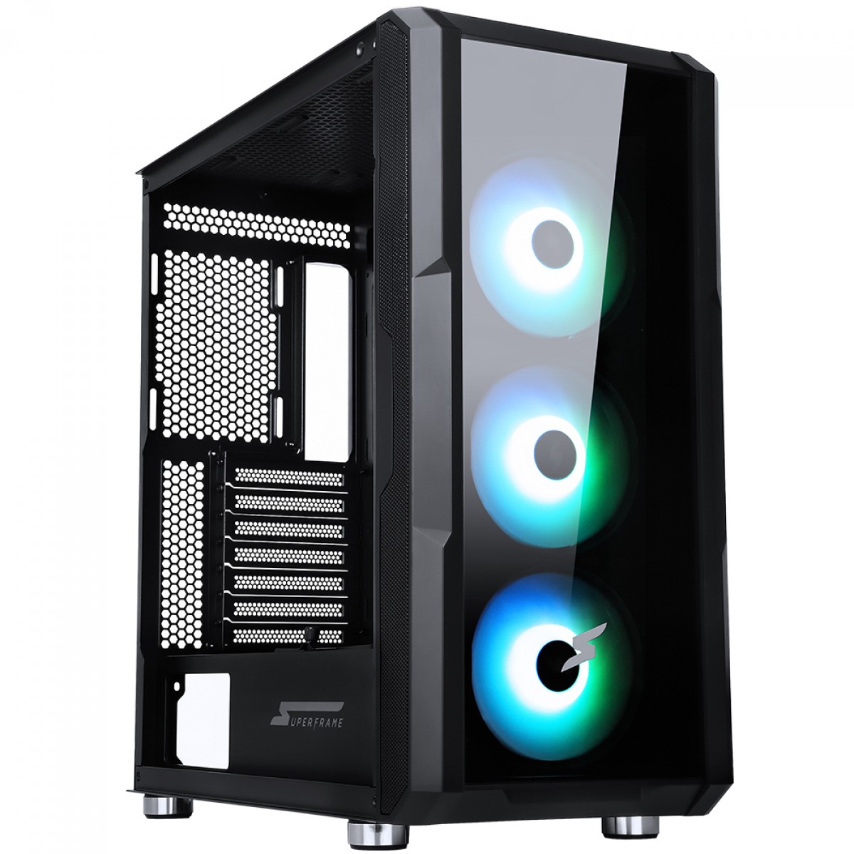 Gabinete Gamer SuperFrame Hazy, Mid Tower, RGB, Vidro Temperado, E-ATX, Black, Sem Fonte, Com 3 Fans ARGB