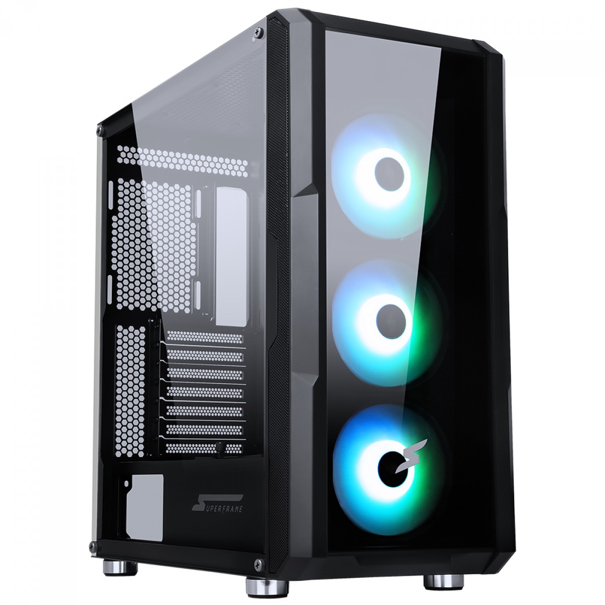 Gabinete Gamer SuperFrame Hazy, Mid Tower, RGB, Vidro Temperado, E-ATX, Black, Sem Fonte, Com 3 Fans ARGB