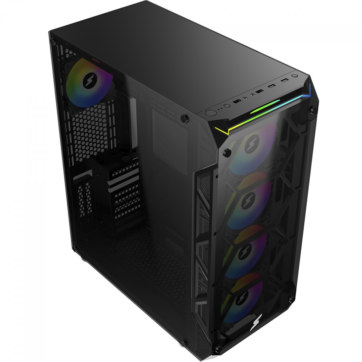 Gabinete Gamer SuperFrame Hércules, Full Tower, RGB, Vidro Temperado, E-ATX, Black, Sem Fonte, Com 5 Fans