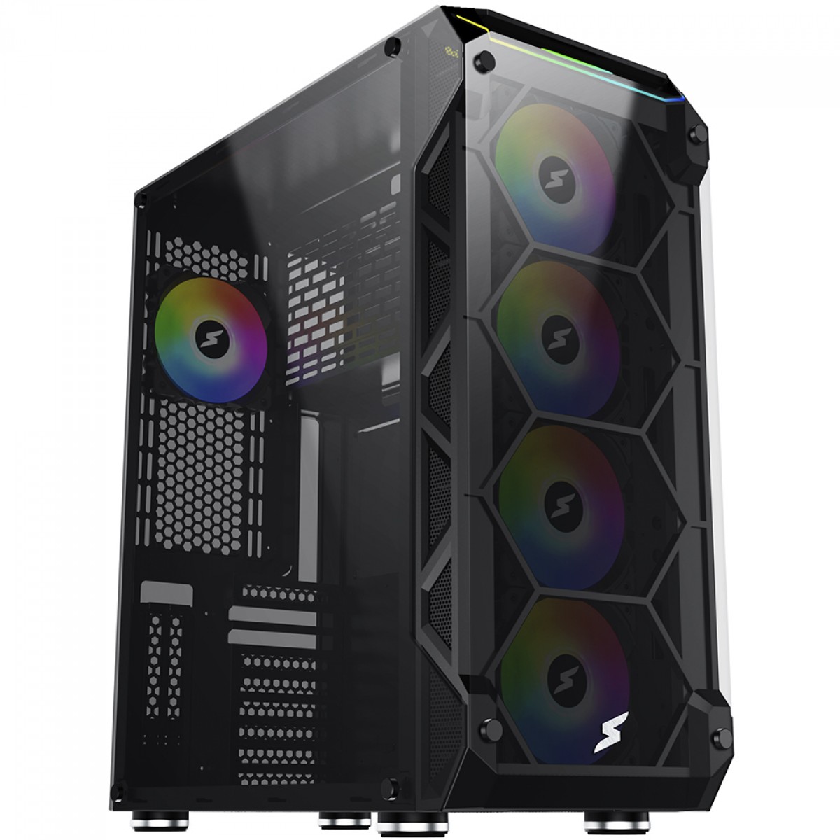 Gabinete Gamer SuperFrame Hércules, Full Tower, RGB, Vidro Temperado, E-ATX, Black, Sem Fonte, Com 5 Fans