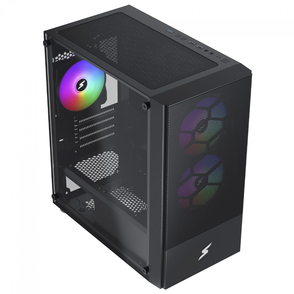 Gabinete Gamer SuperFrame Mesh, Black, Mid Tower, Vidro Temperado, MATX, Sem Fonte, Com 3 Fans, SF-CS-MSMSB3F