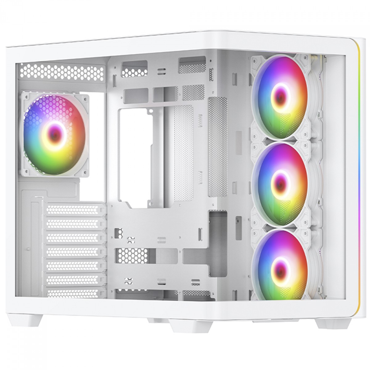 Gabinete Gamer SuperFrame Power Cube Cristal, Mid Tower, Vidro Temperado, ATX, RGB, Com 4 Fans, Branco, SF-CS-CRMAW4F