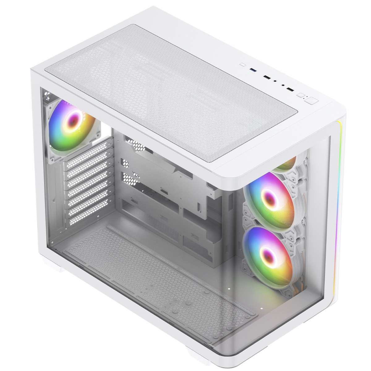 Gabinete Gamer SuperFrame Power Cube Cristal, Mid Tower, Vidro Temperado, ATX, RGB, Com 4 Fans, Branco, SF-CS-CRMAW4F