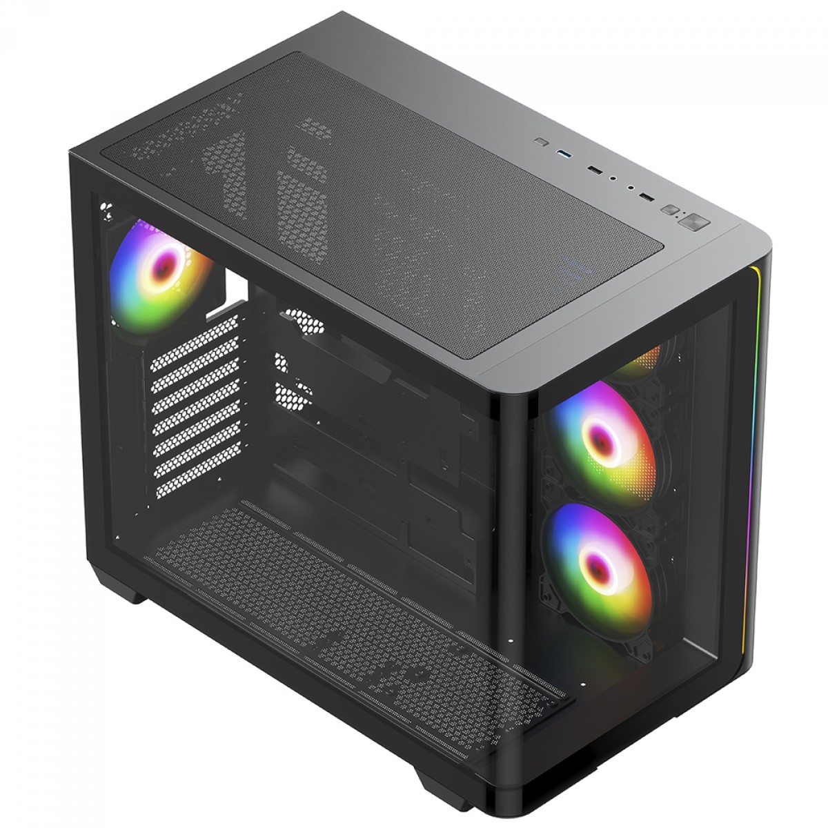 Gabinete Gamer SuperFrame Power Cube Cristal, Mid Tower, Vidro Temperado, ATX, RGB, Com 4 Fans, Preto, SF-CS-CRMAB4F