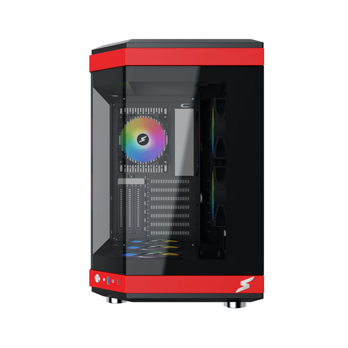 Gabinete Gamer SuperFrame Power Cube, Mid Tower, Vidro Temperado, EATX, Black/Red, Sem Fonte, Com 6 Fans 