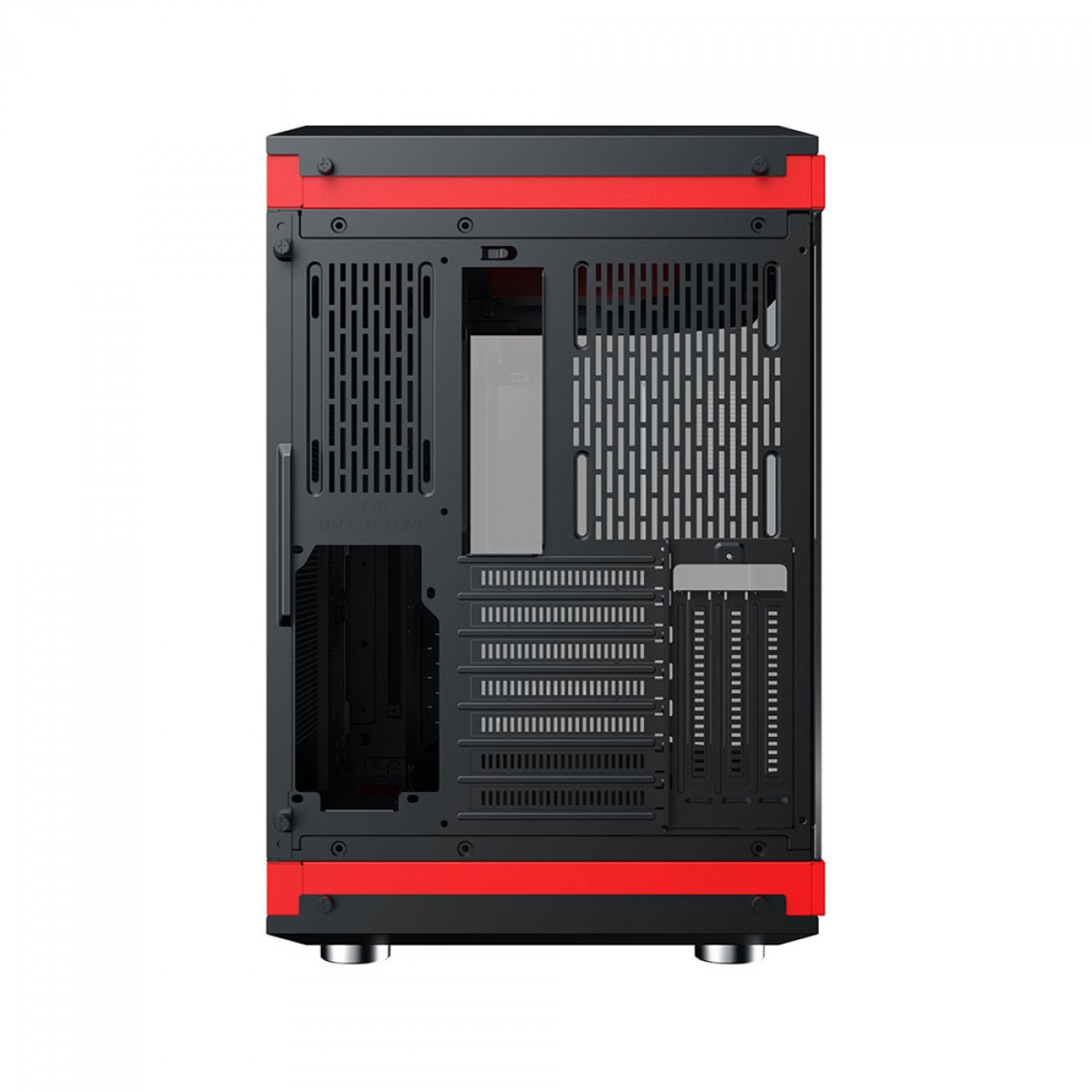 Gabinete Gamer SuperFrame Power Cube, Mid Tower, Vidro Temperado, EATX, Black/Red, Sem Fonte, Sem Fan