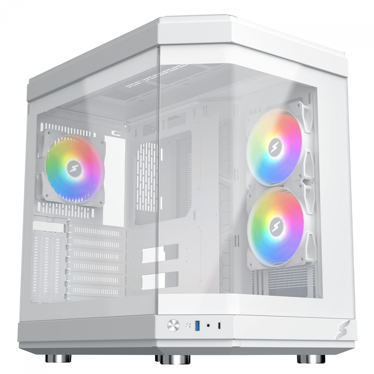 Gabinete Gamer SuperFrame Power Cube, Mid Tower, Vidro Temperado, EATX, White, Sem Fonte, Com 6 Fans 