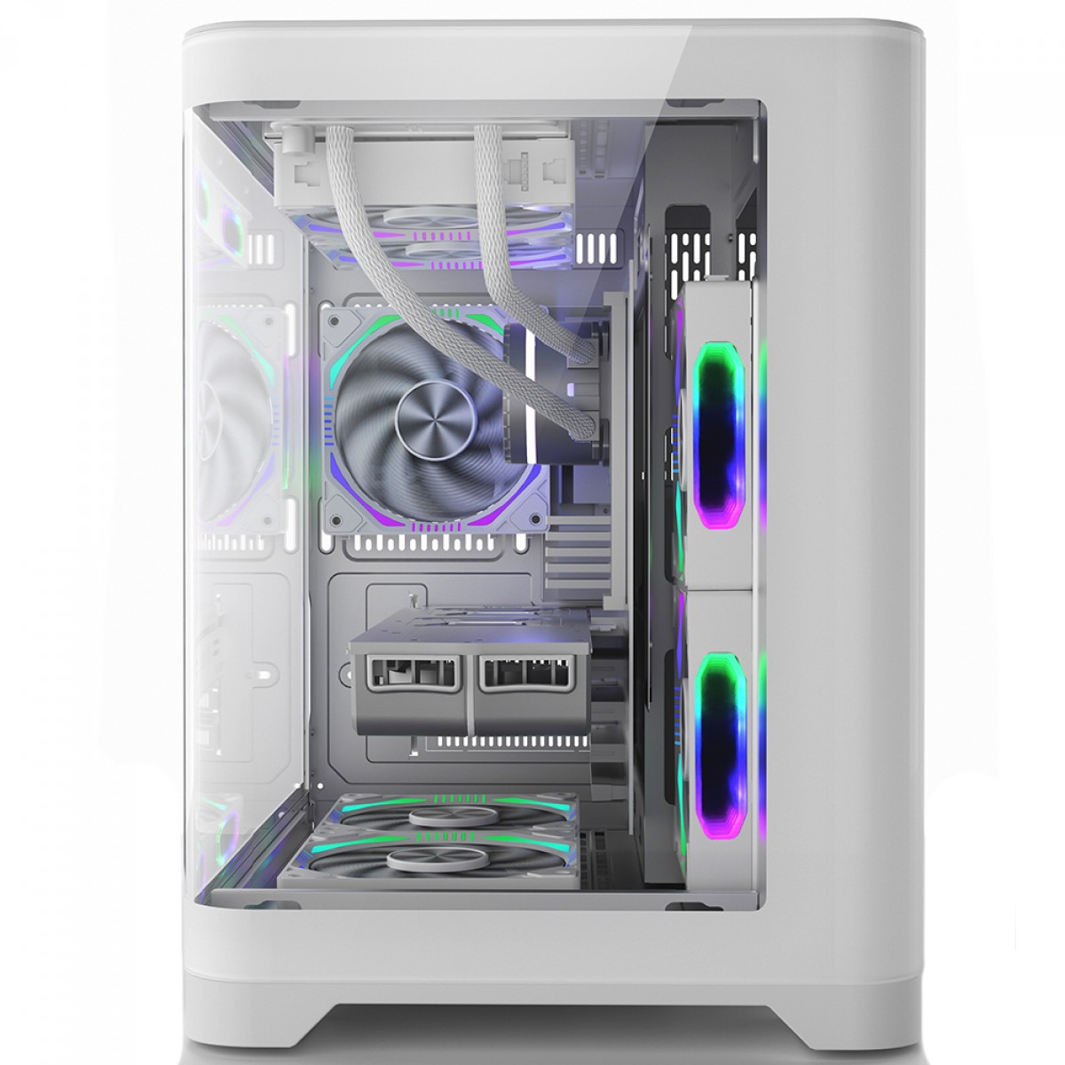 Gabinete Gamer SuperFrame Prime, Mid Tower, Vidro Temperado, M-ATX, Branco, Sem Fonte, Com 5 Fans ARGB