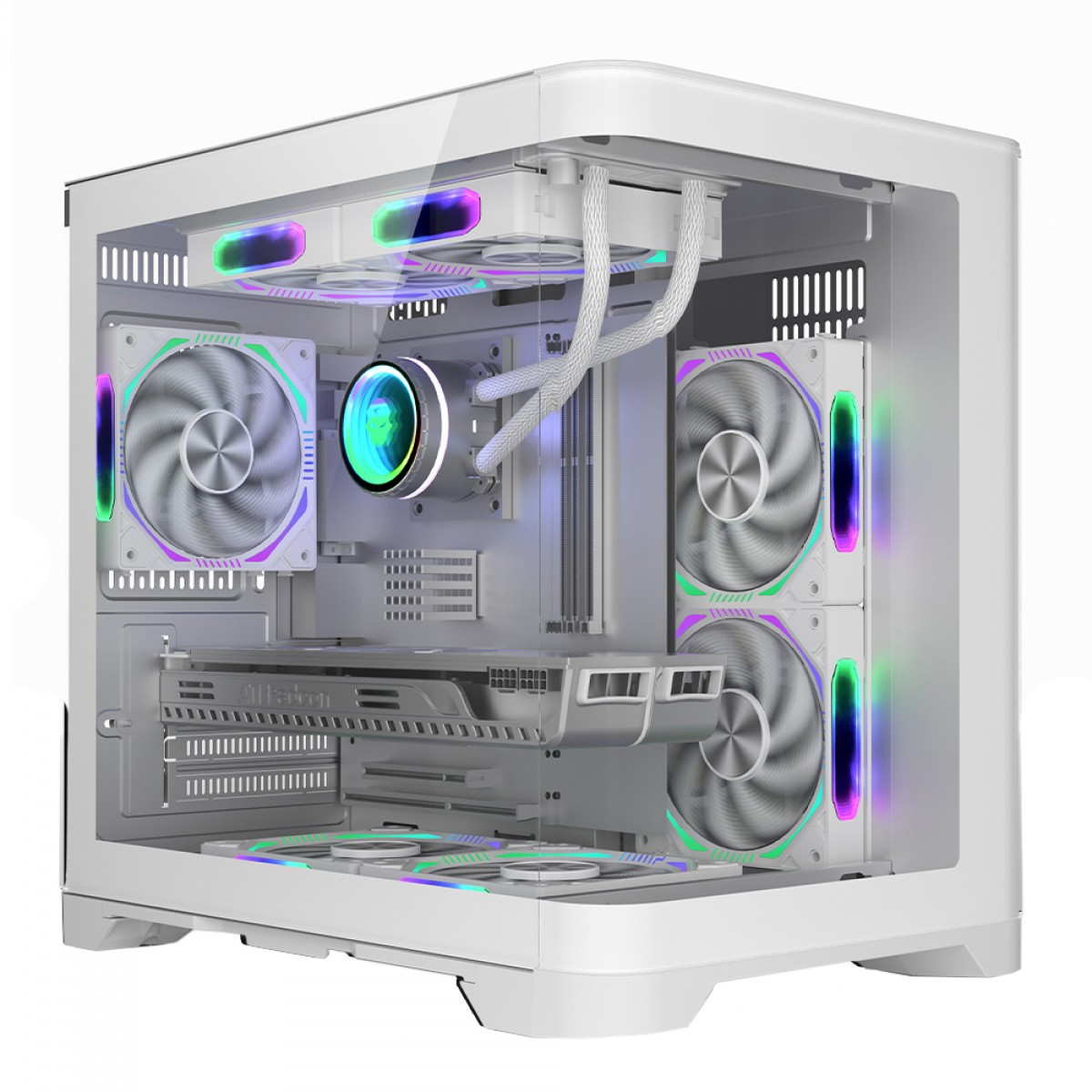 Gabinete Gamer SuperFrame Prime, Mid Tower, Vidro Temperado, M-ATX, Branco, Sem Fonte, Com 5 Fans ARGB