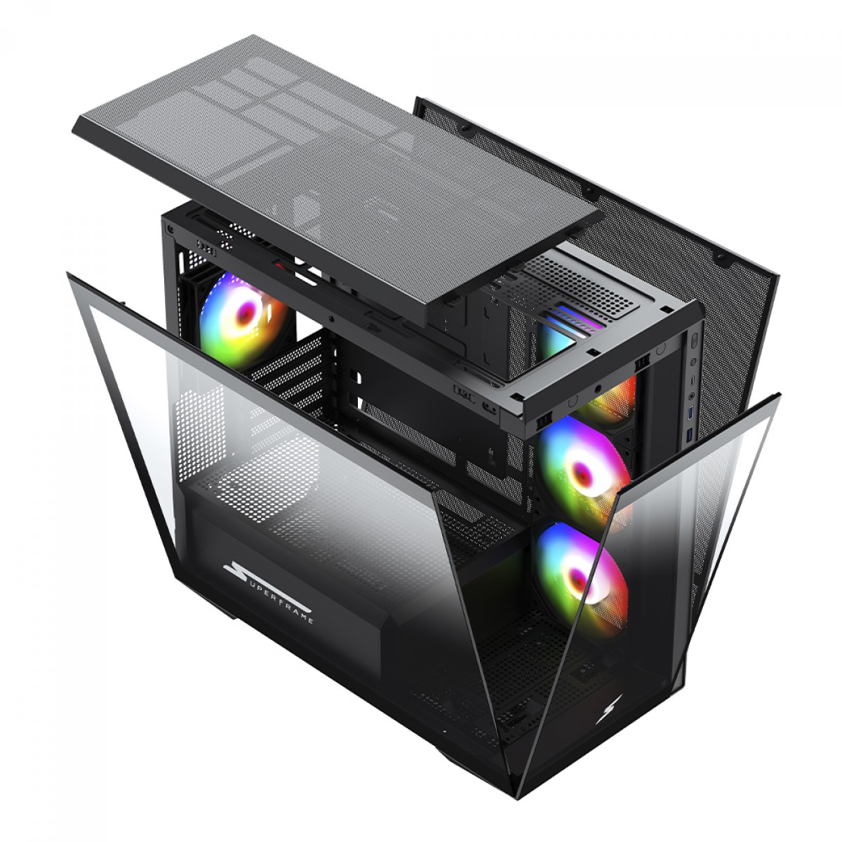 Gabinete Gamer SuperFrame Ragnarok, Mid Tower, Vidro Temperado, M-ATX, Black, Sem Fonte, Com 4 Fans