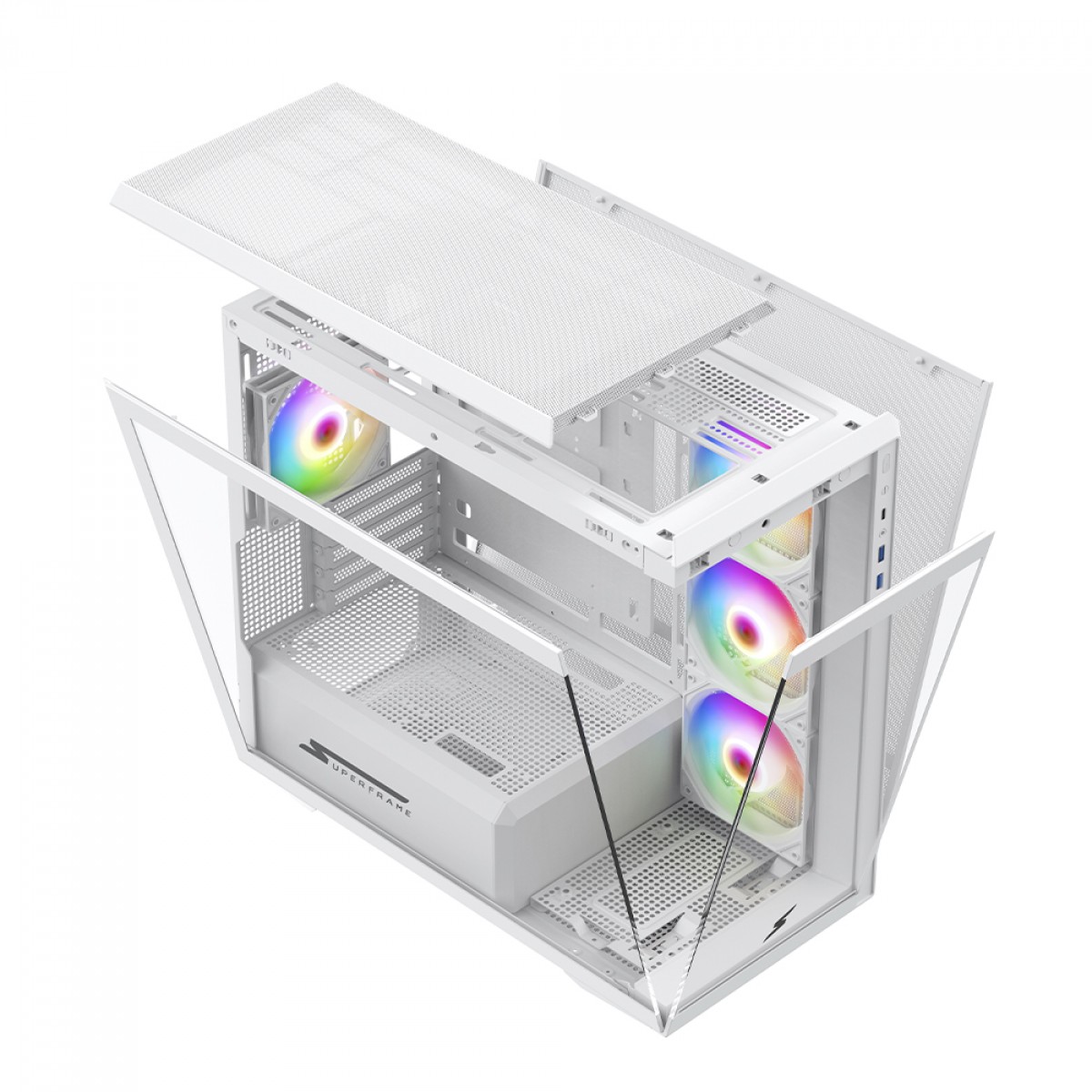Gabinete Gamer SuperFrame Ragnarok, Mid Tower, Vidro Temperado, M-ATX, White, Sem Fonte, Com 4 Fans