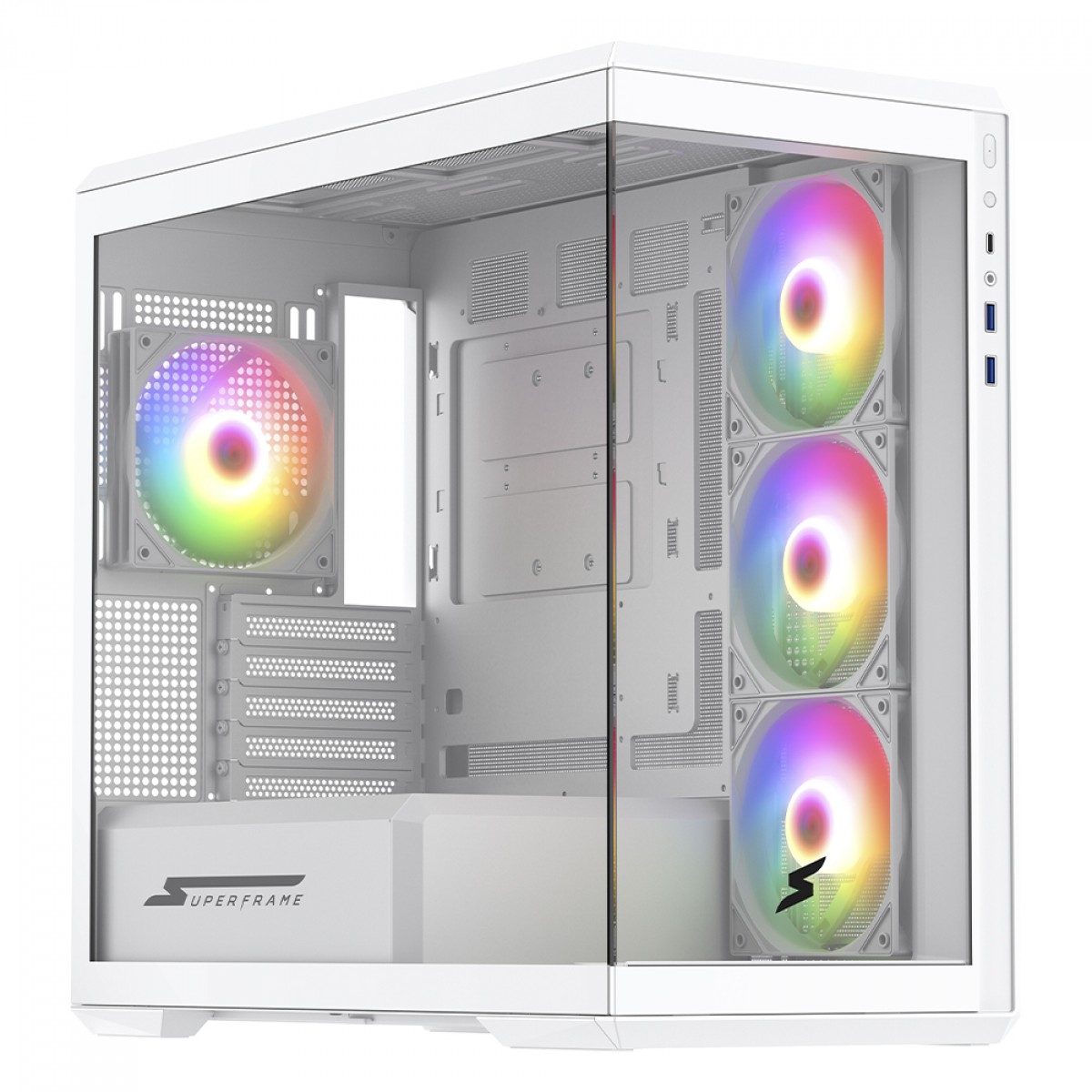 Gabinete Gamer SuperFrame Ragnarok, Mid Tower, Vidro Temperado, M-ATX, White, Sem Fonte, Com 4 Fans