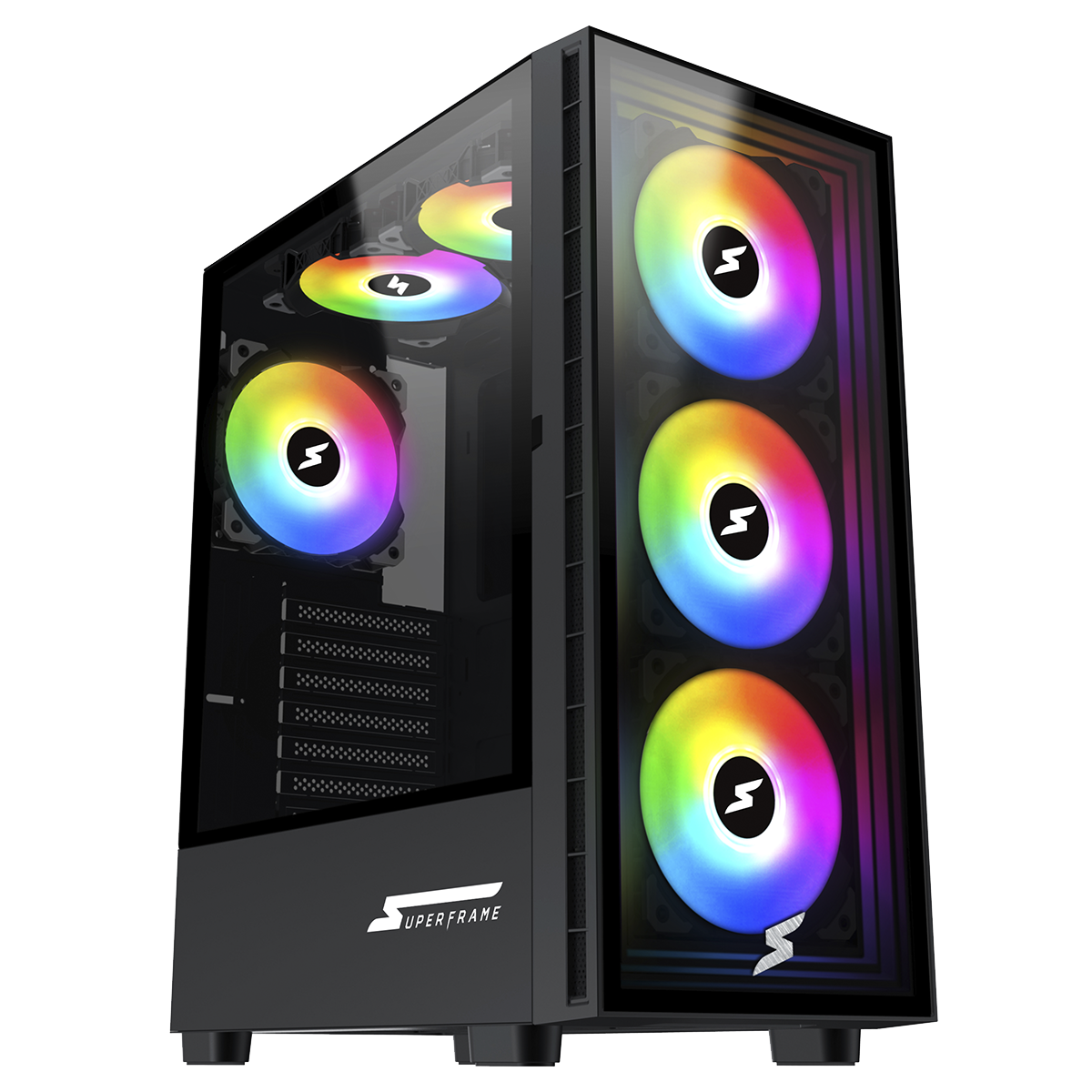 Gabinete Gamer SuperFrame Strider, Mid Tower, ARGB, Vidro Temperado, ATX, Sem Fonte, Com 6 Fans