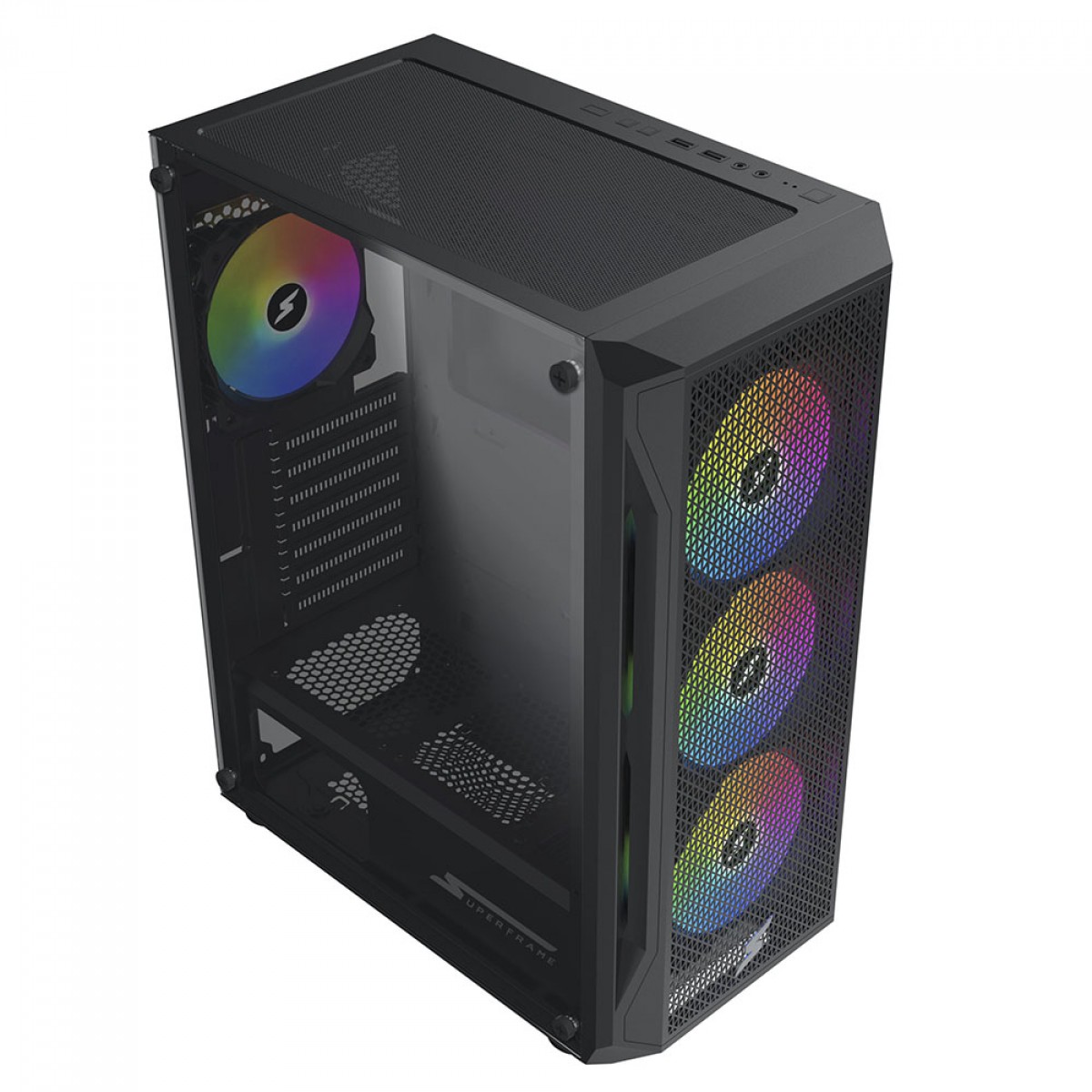 Gabinete Gamer SuperFrame Super X, ARGB, Mid Tower, Vidro Temperado, ATX, Sem Fonte, Com 4 Fans
