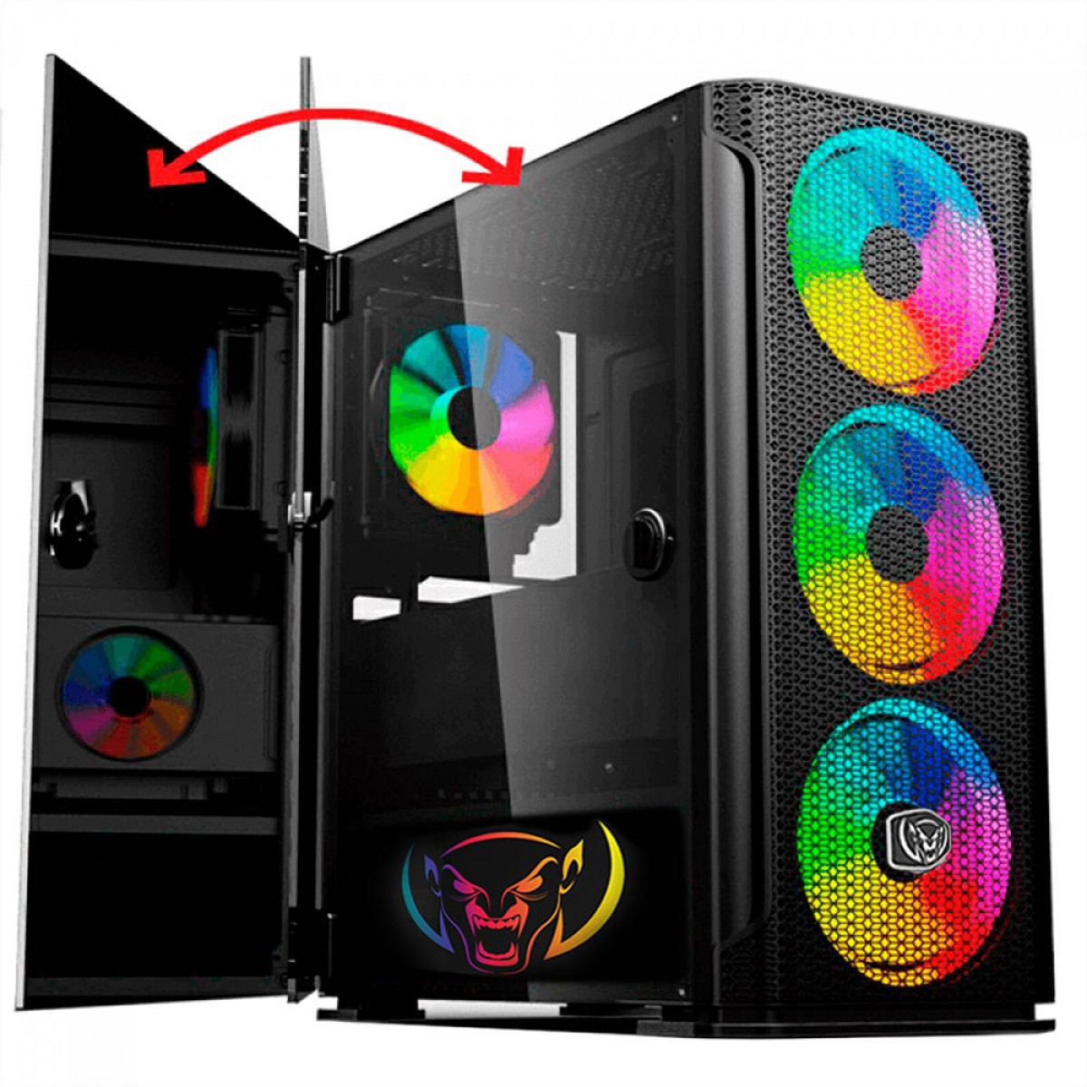 Gabinete Gamer SuperFrame Vamp, Mid Tower, Vidro Temperado, ATX, Black, Sem Fonte, Com 4 Fans, ARGB