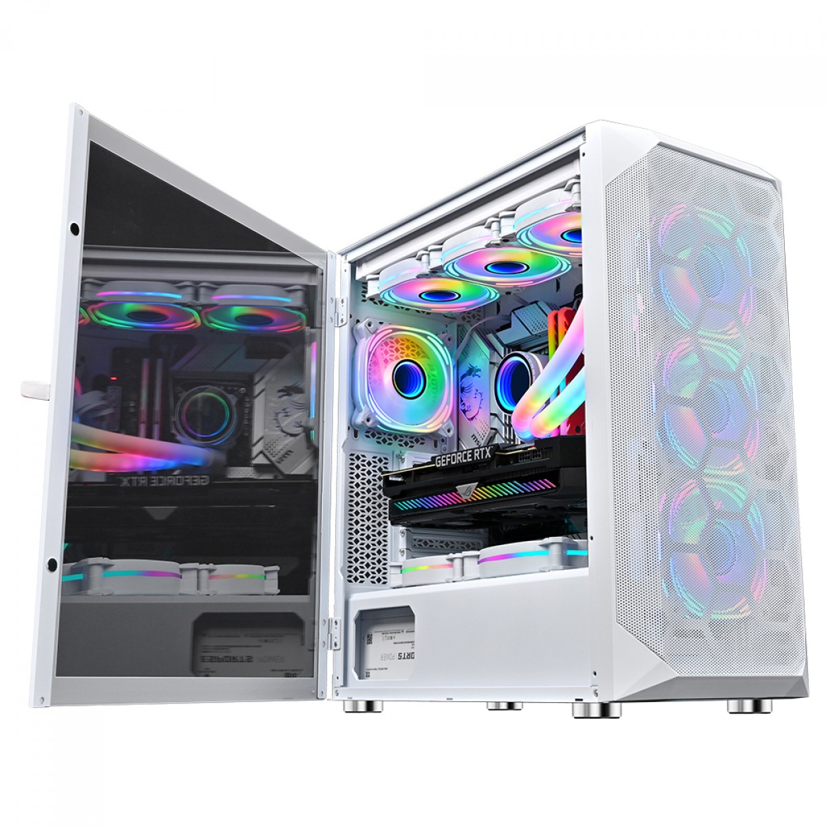 Gabinete Gamer SuperFrame Venon, RGB, Mid Tower, Vidro Temperado, E-ATX, White, Sem Fonte, Com 3 Fans