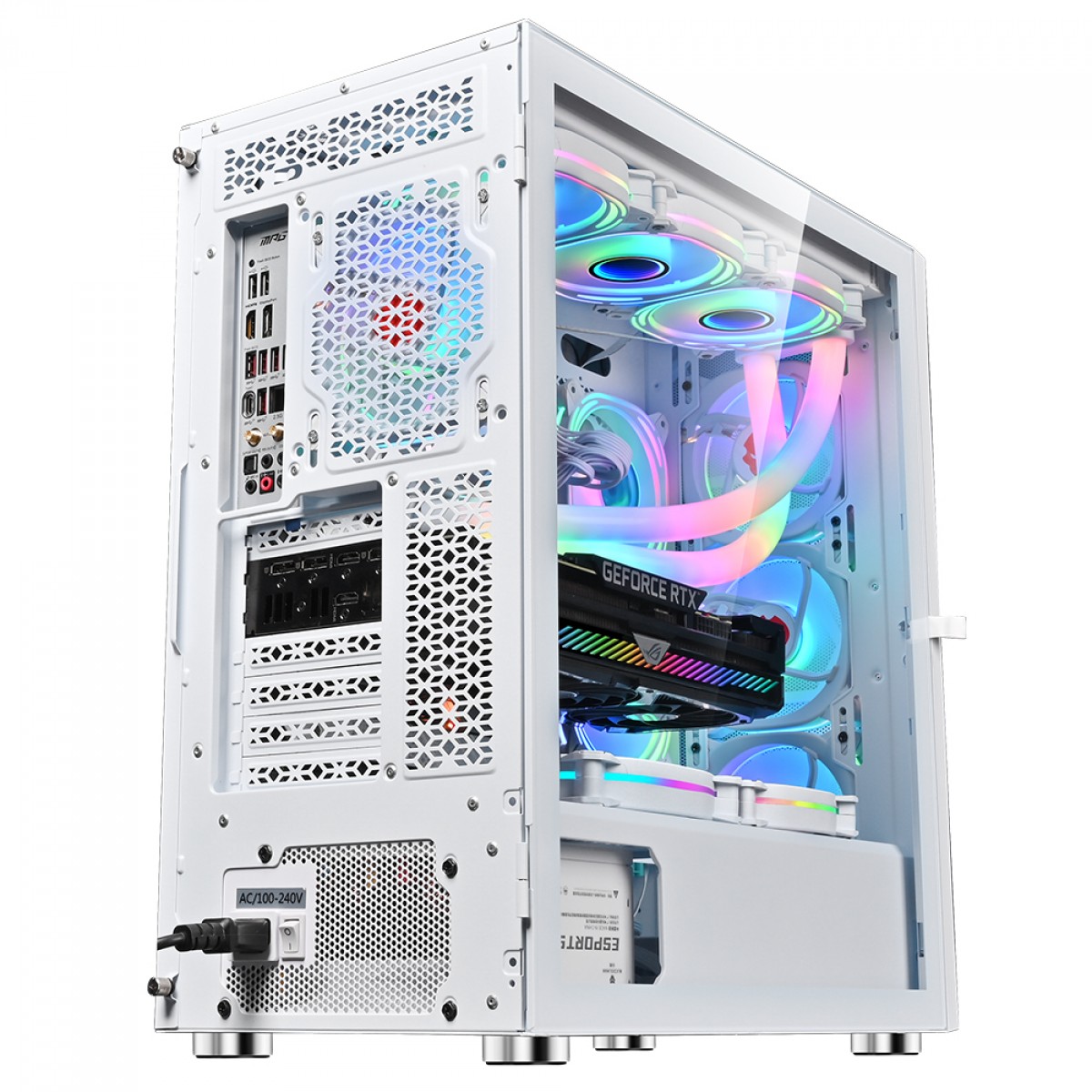 Gabinete Gamer SuperFrame Venon, RGB, Mid Tower, Vidro Temperado, E-ATX, White, Sem Fonte, Com 3 Fans