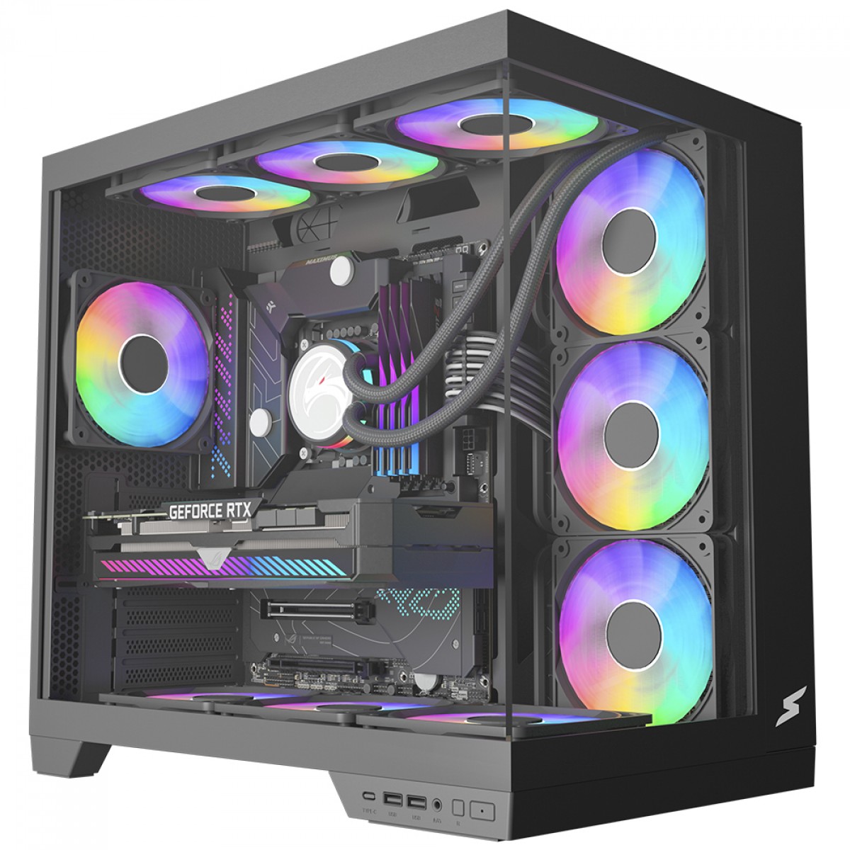 Gabinete Gamer SuperFrame Vhagar, Mid Tower, Vidro Temperado, ATX, Preto, Sem Fan, SF-CS-VGMABSF