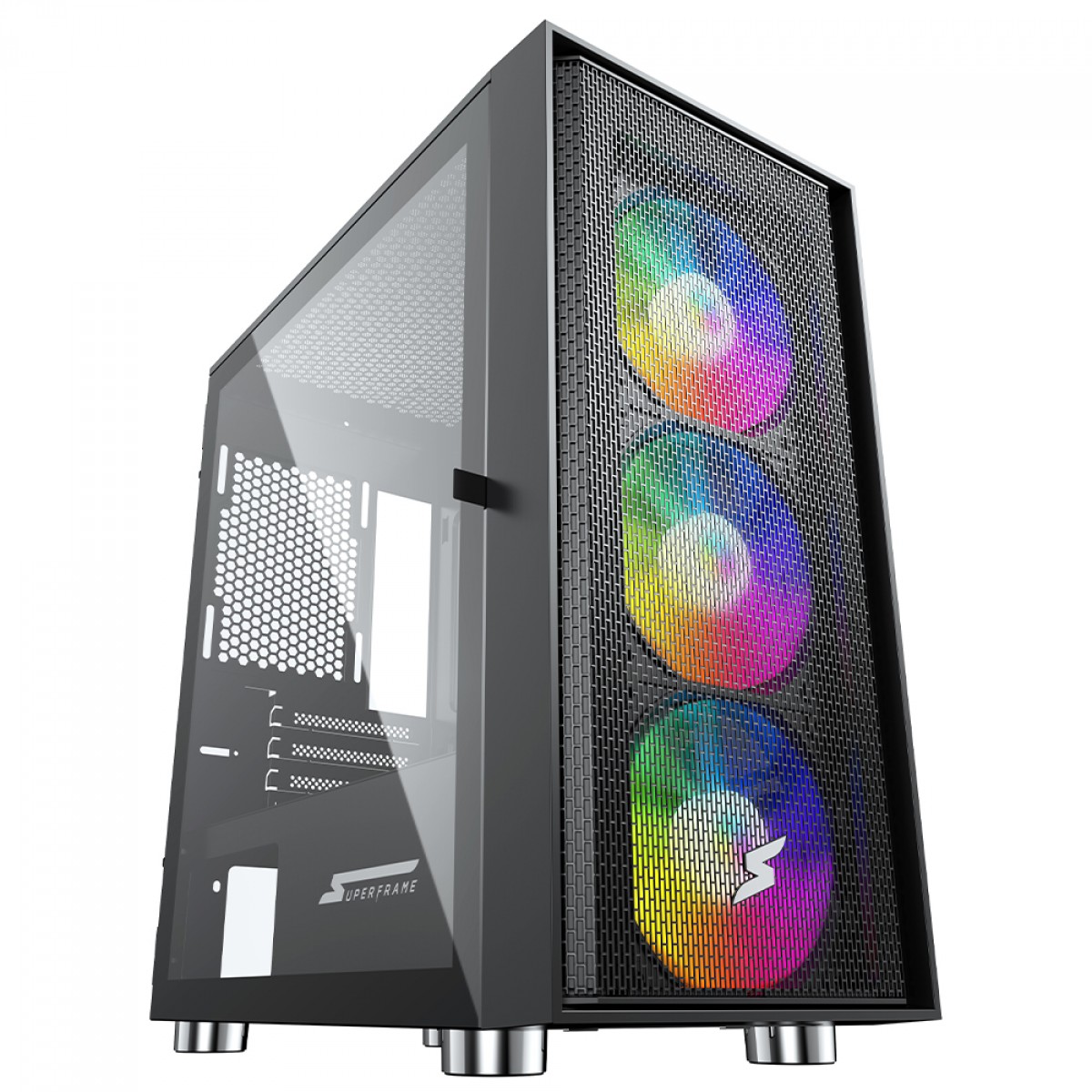 Gabinete Gamer SuperFrame Wind, Mid Tower, Vidro Temperado, M-ATX, Black, Sem Fonte, Com 3 Fans