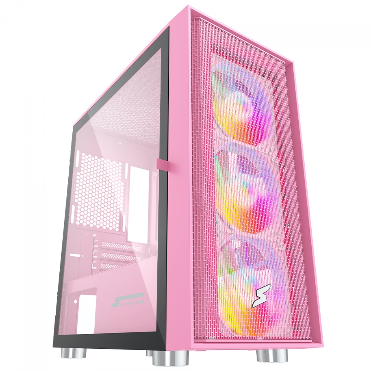 Gabinete Gamer SuperFrame Wind, Mid Tower, Vidro Temperado, M-ATX, Pink, Sem Fonte, Com 3 Fans