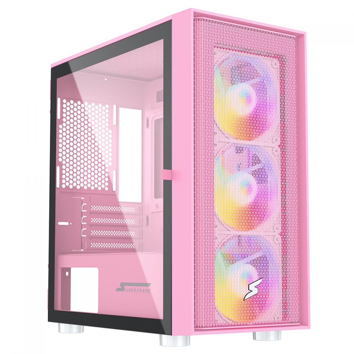 Gabinete Gamer SuperFrame Wind, Mid Tower, Vidro Temperado, M-ATX, Pink, Sem Fonte, Com 3 Fans
