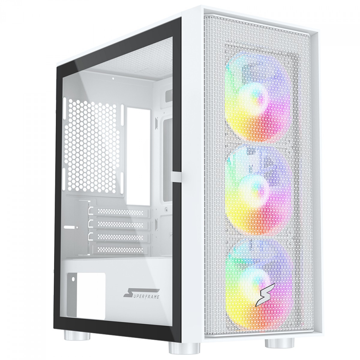 Gabinete Gamer SuperFrame Wind, Mid Tower, Vidro Temperado, M-ATX, White, Sem Fonte, Com 3 Fans