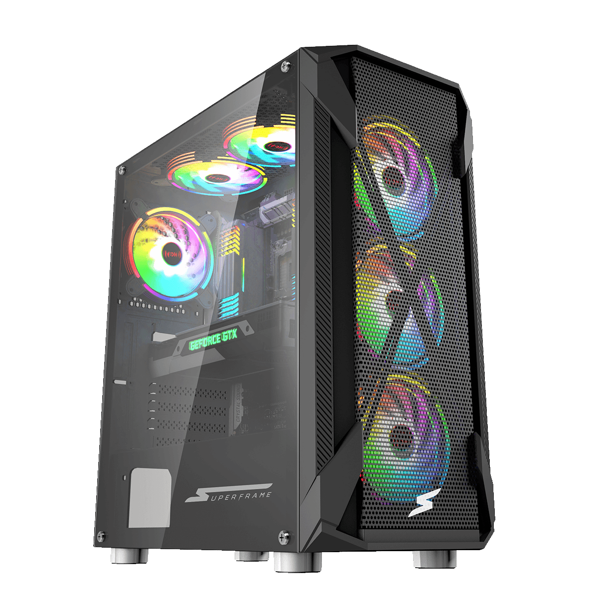 Gabinete Gamer SuperFrame Xtrike, RGB, Mid Tower, Acrílico, E-ATX, Black, Sem Fonte, Com 3 Fans