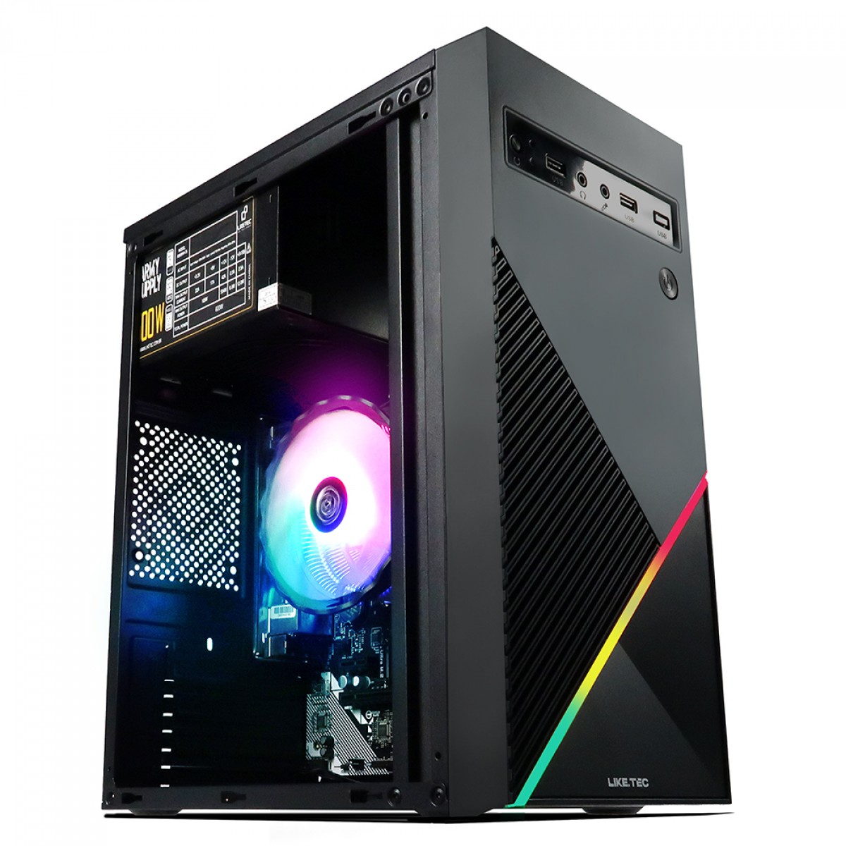 Gabinete Liketec One RGB, Mid Tower, mATX, Black, Sem Fonte, Sem Fan 