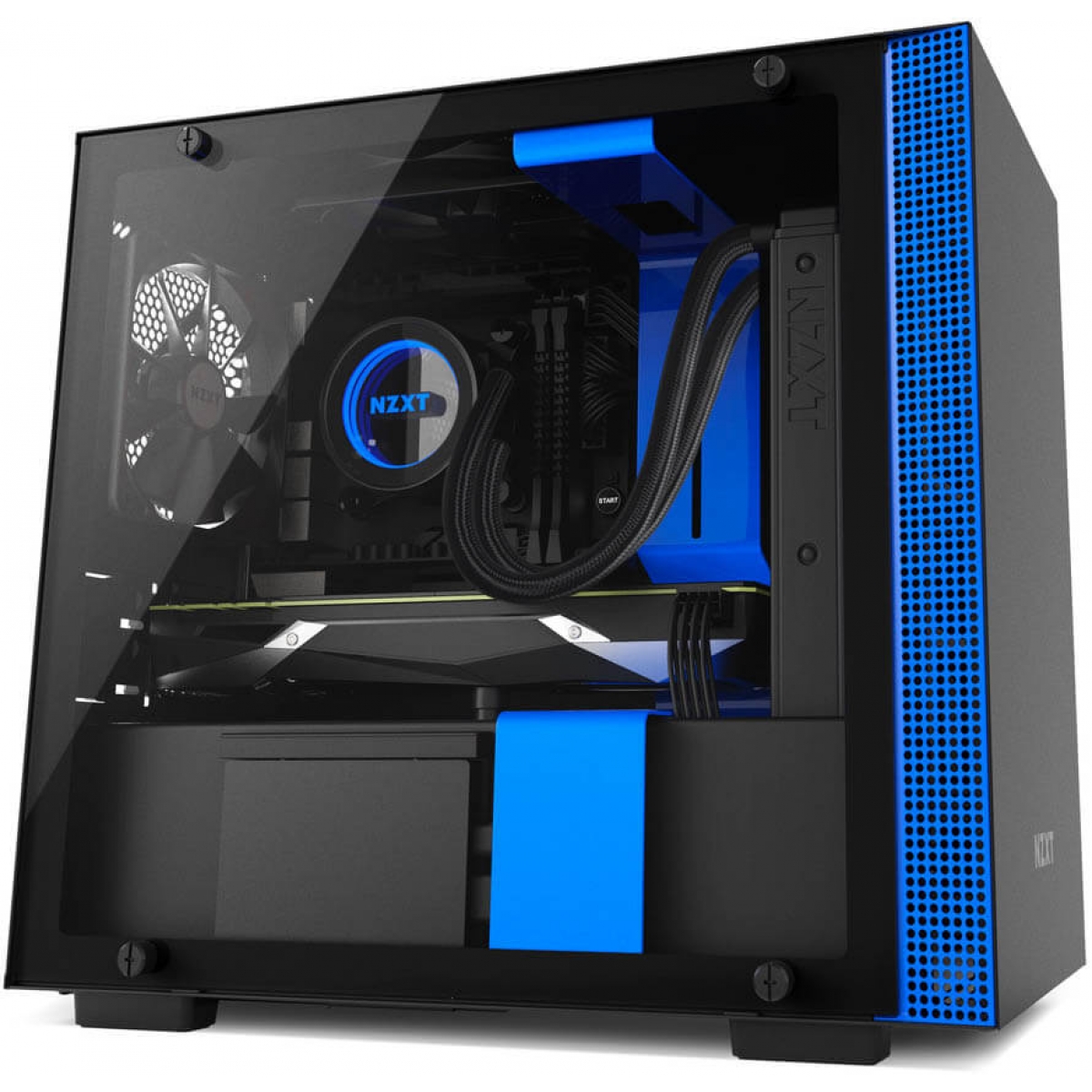 Gabinete Gamer NZXT H200, Mini Tower, Com 2 Fans, Vidro Temperado, Black-Blue, Sem Fonte, CA-H200B-BL