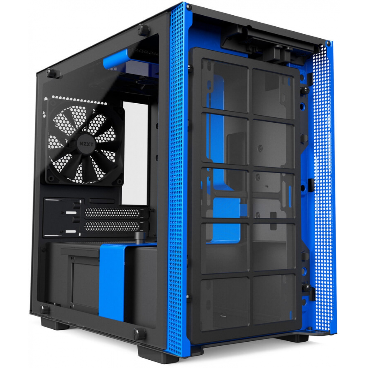 Gabinete Gamer NZXT H200, Mini Tower, Com 2 Fans, Vidro Temperado, Black-Blue, Sem Fonte, CA-H200B-BL