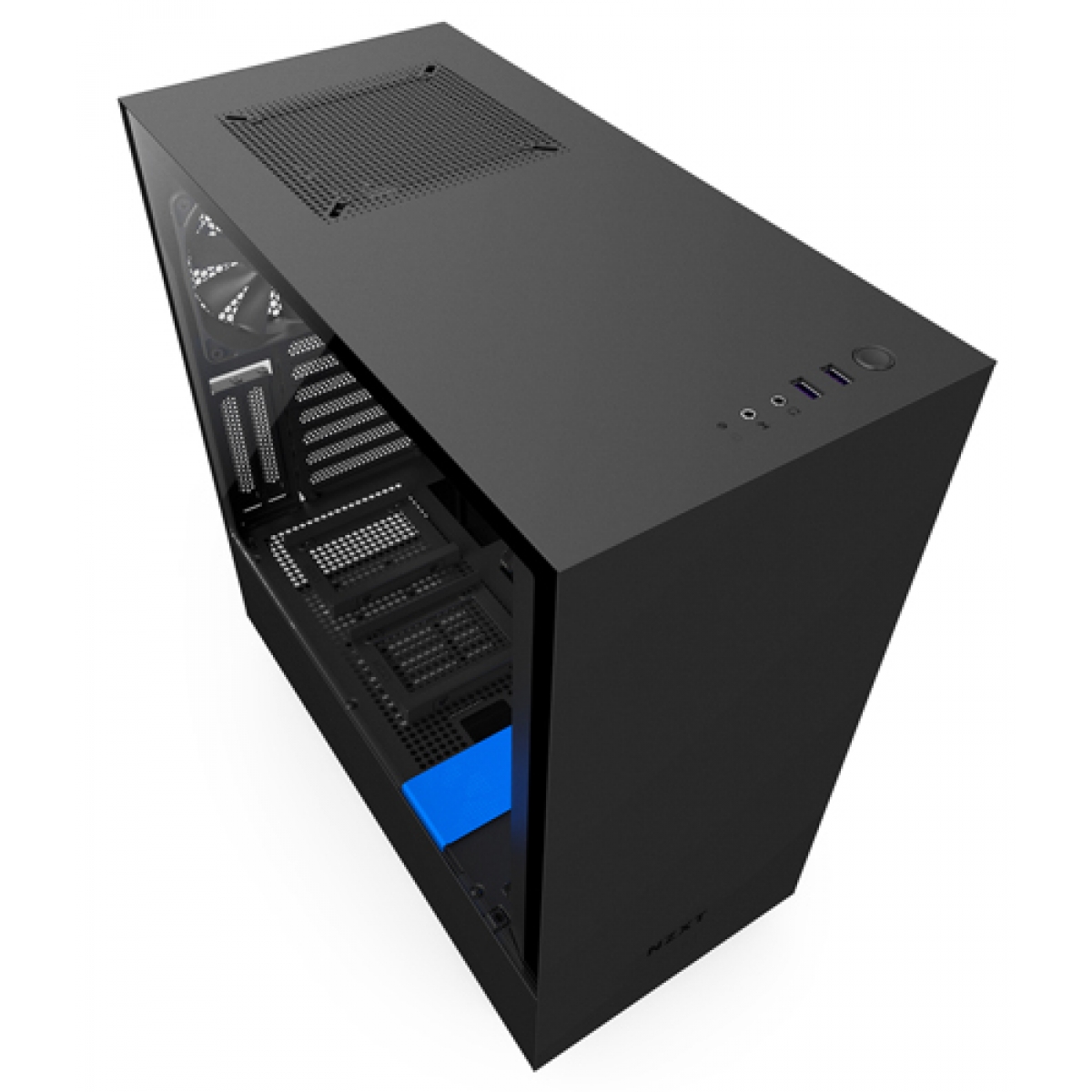 Gabinete Gamer NZXT H500I, Mid Tower, Com 2 Fans, Vidro Temperado, Black-Blue, Sem Fonte, CA-H500W-BL