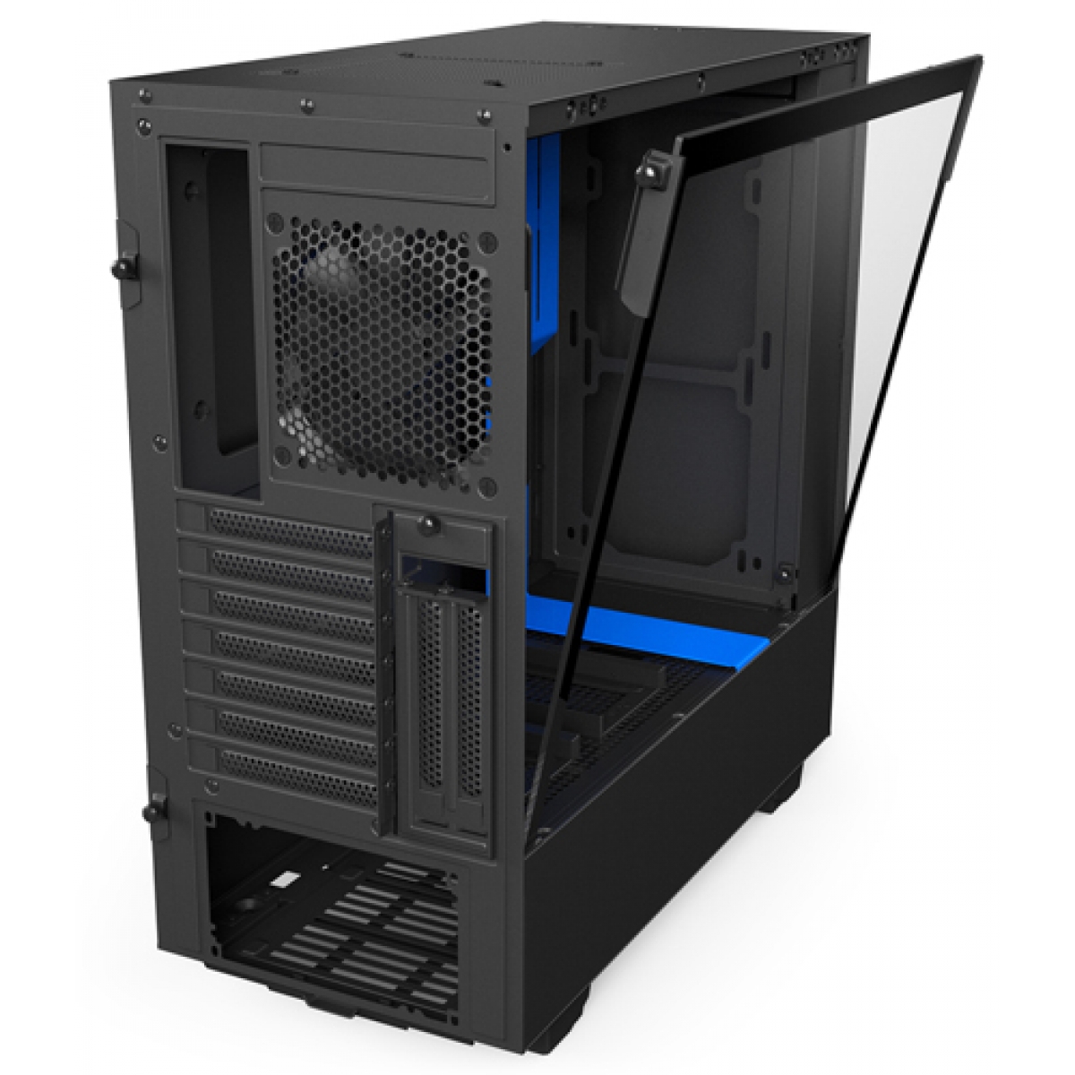 Gabinete Gamer NZXT H500I, Mid Tower, Com 2 Fans, Vidro Temperado, Black-Blue, Sem Fonte, CA-H500W-BL
