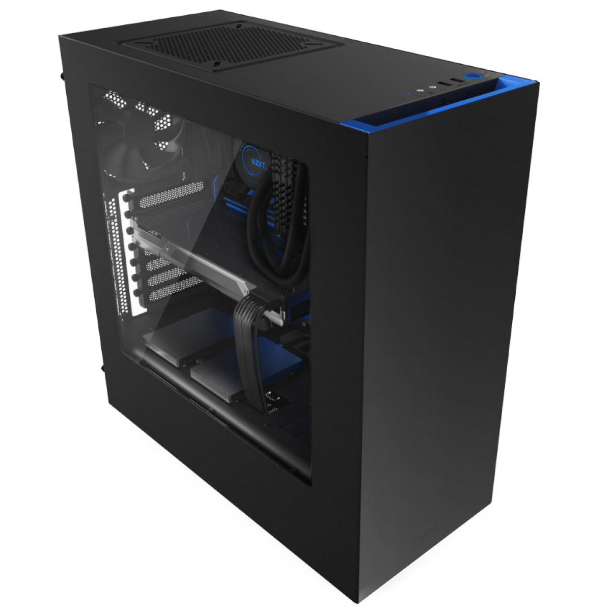 Gabinete Gamer NZXT S340, Mid Tower, Com 2 Fans, Vidro Temperado, Black-Blue, Sem Fonte, CA-S340MB-GB