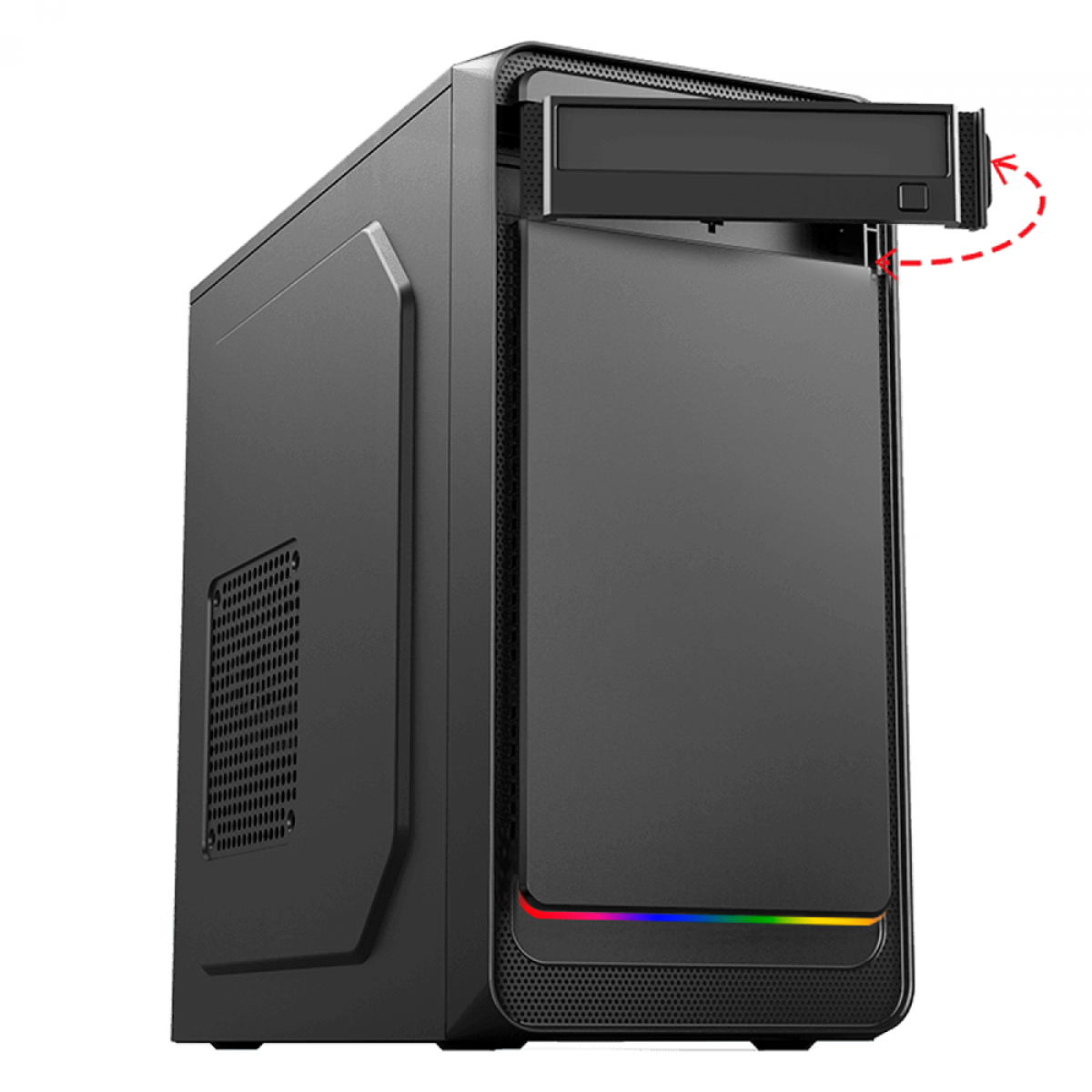 Gabinete PowerX 6503BK, Mini Tower, Black, Com Fita Led RGB, mATX, Com Fonte, Com Fan